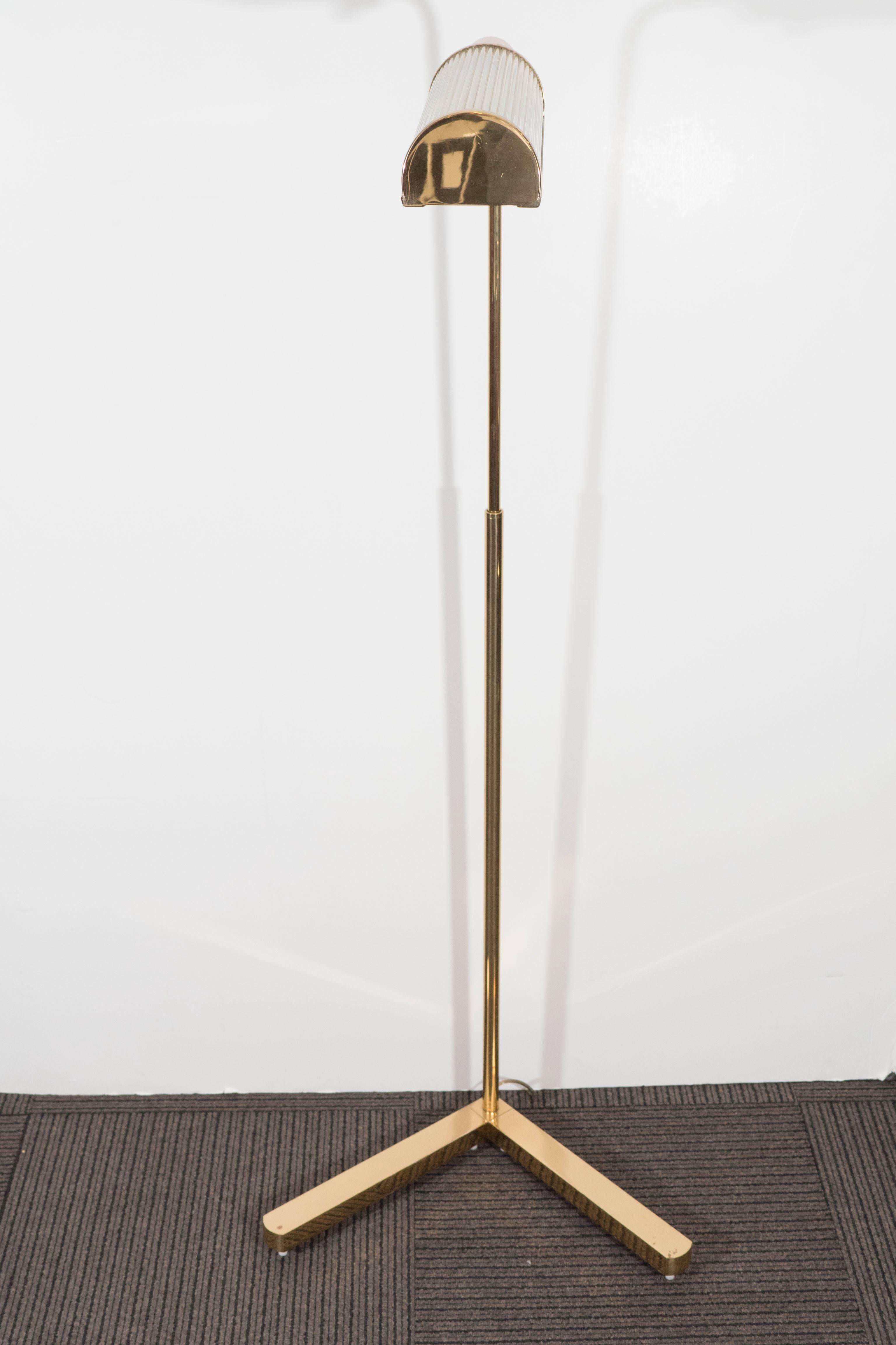 Late 20th Century Casella Brass Pharmacy Floor Lamp with Glass Rod Shade