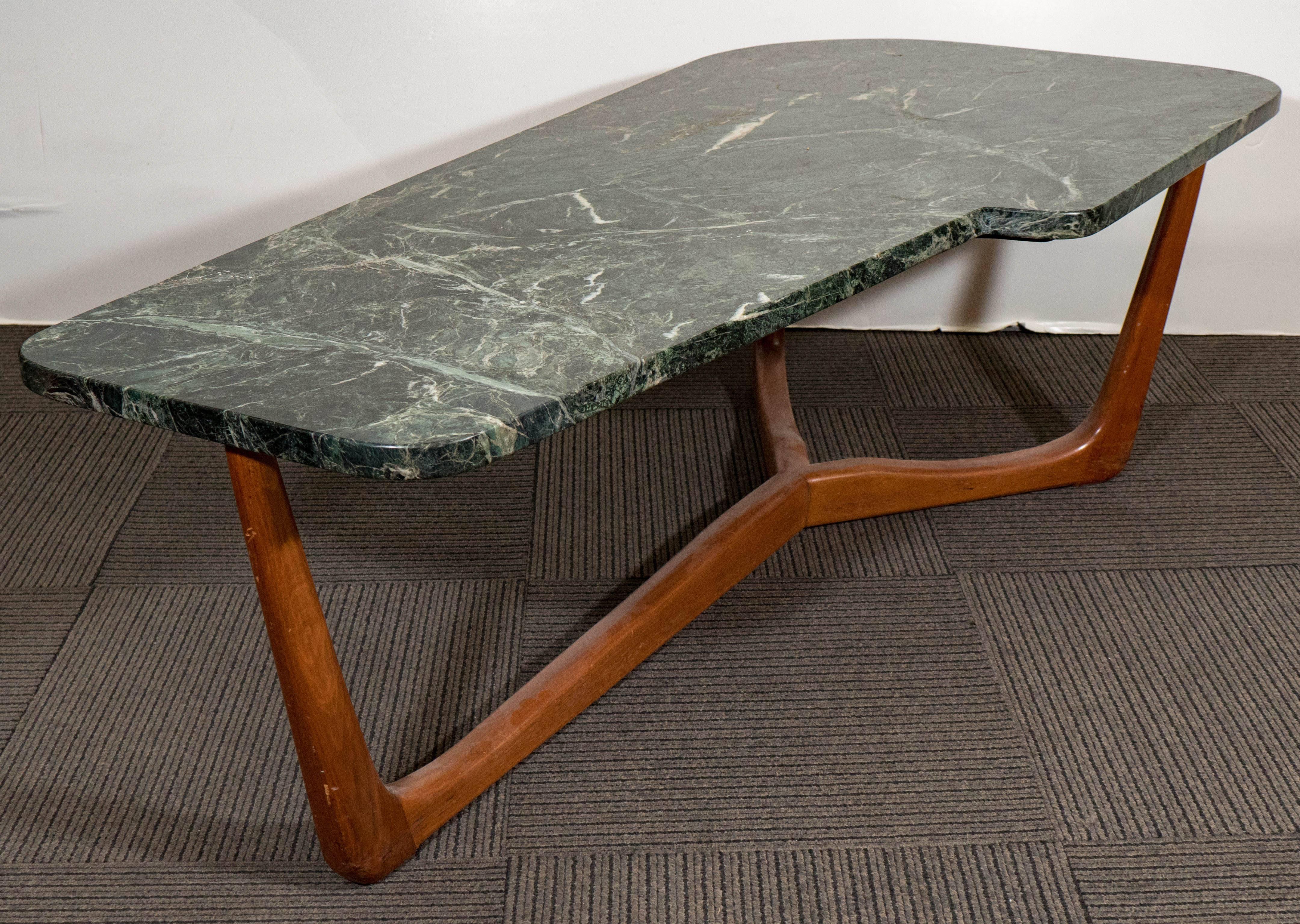 Late 20th Century Vladimir Kagan Style Asymmetric Coffee Table with Green Marble Top
