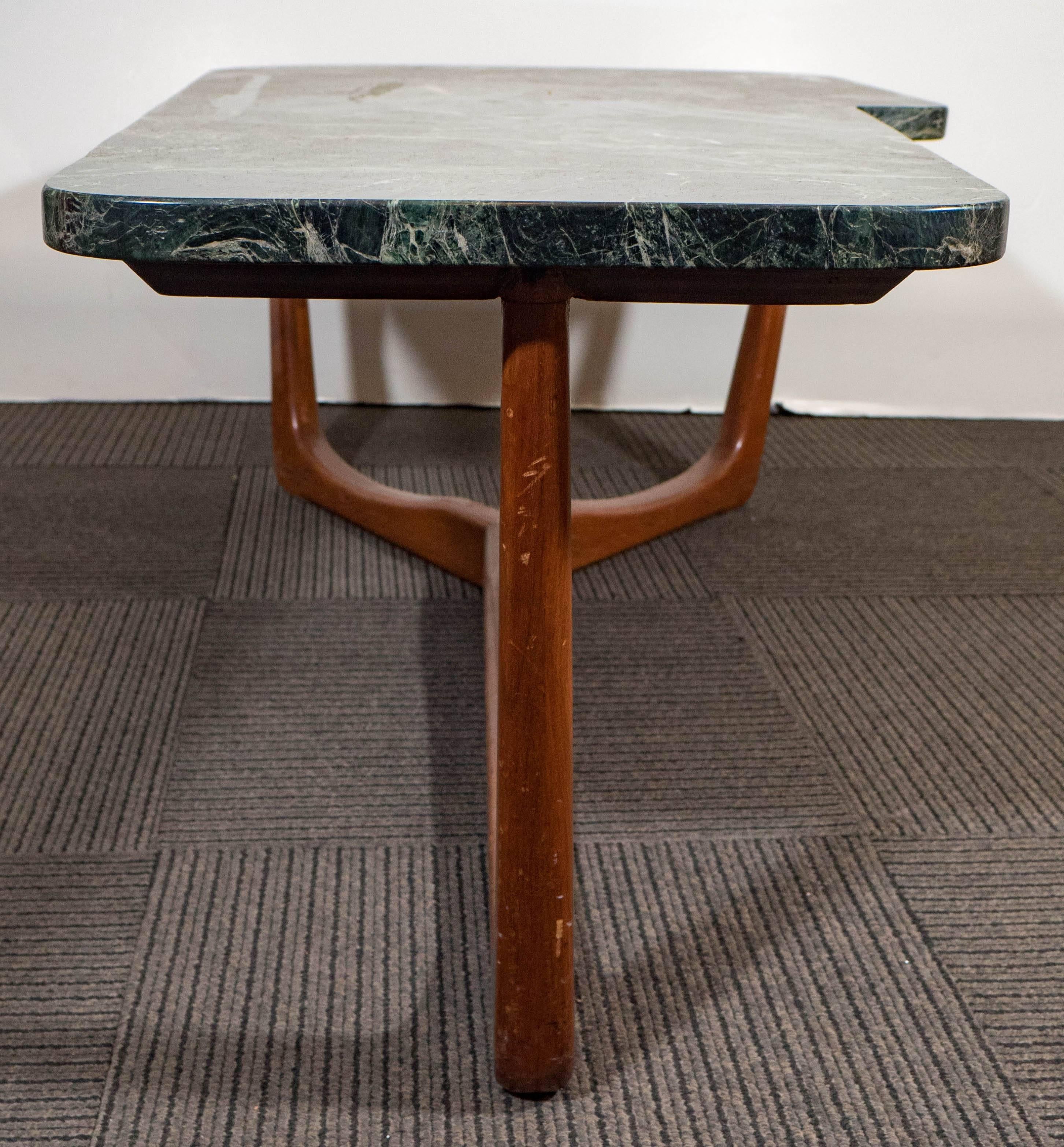 Vladimir Kagan Style Asymmetric Coffee Table with Green Marble Top 1