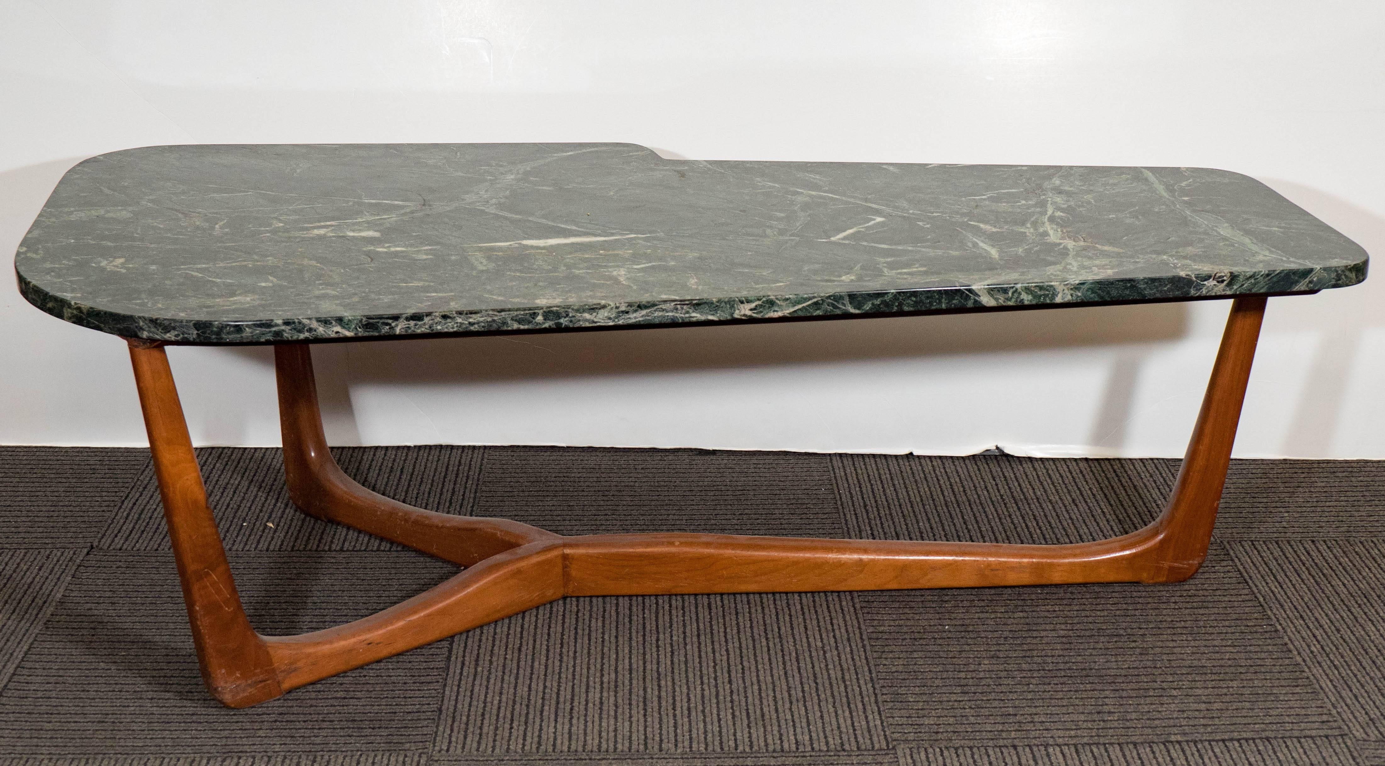 Vladimir Kagan Style Asymmetric Coffee Table with Green Marble Top 5