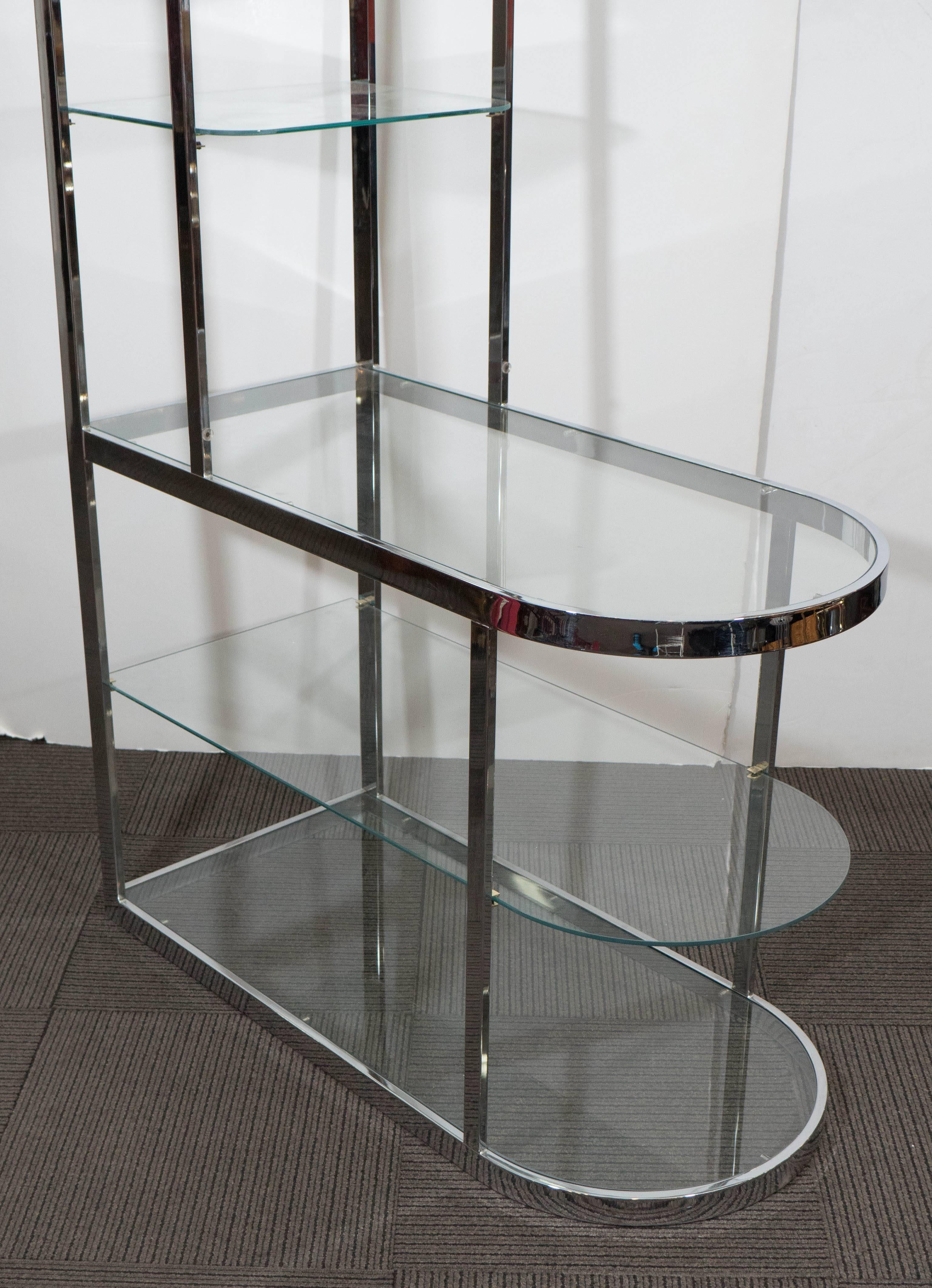 Late 20th Century Streamlined Chrome Etagere and Room Divider in the Style of Milo Baughman