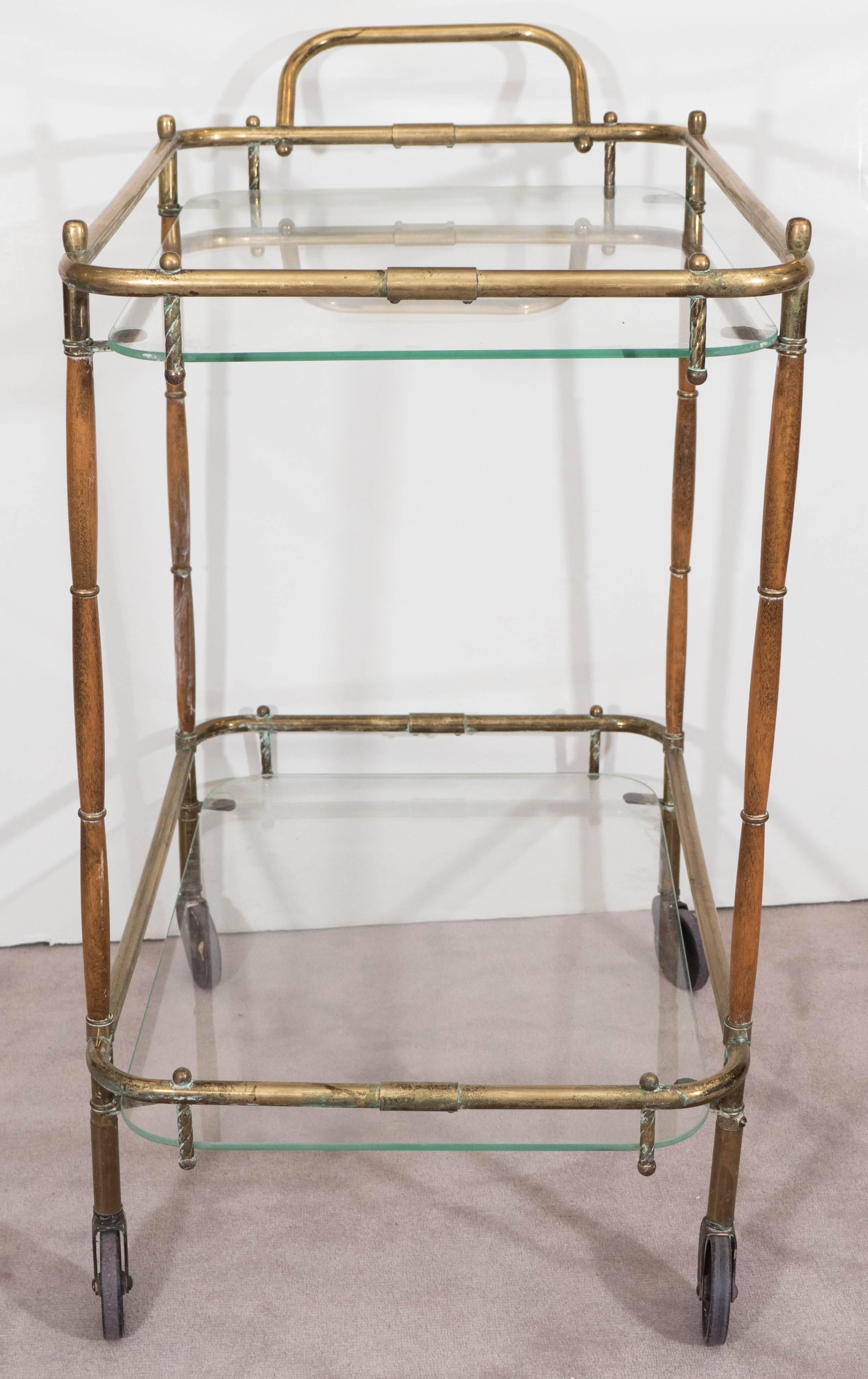 Mid-20th Century Italian 1960s Bar Cart in Brass and Wood