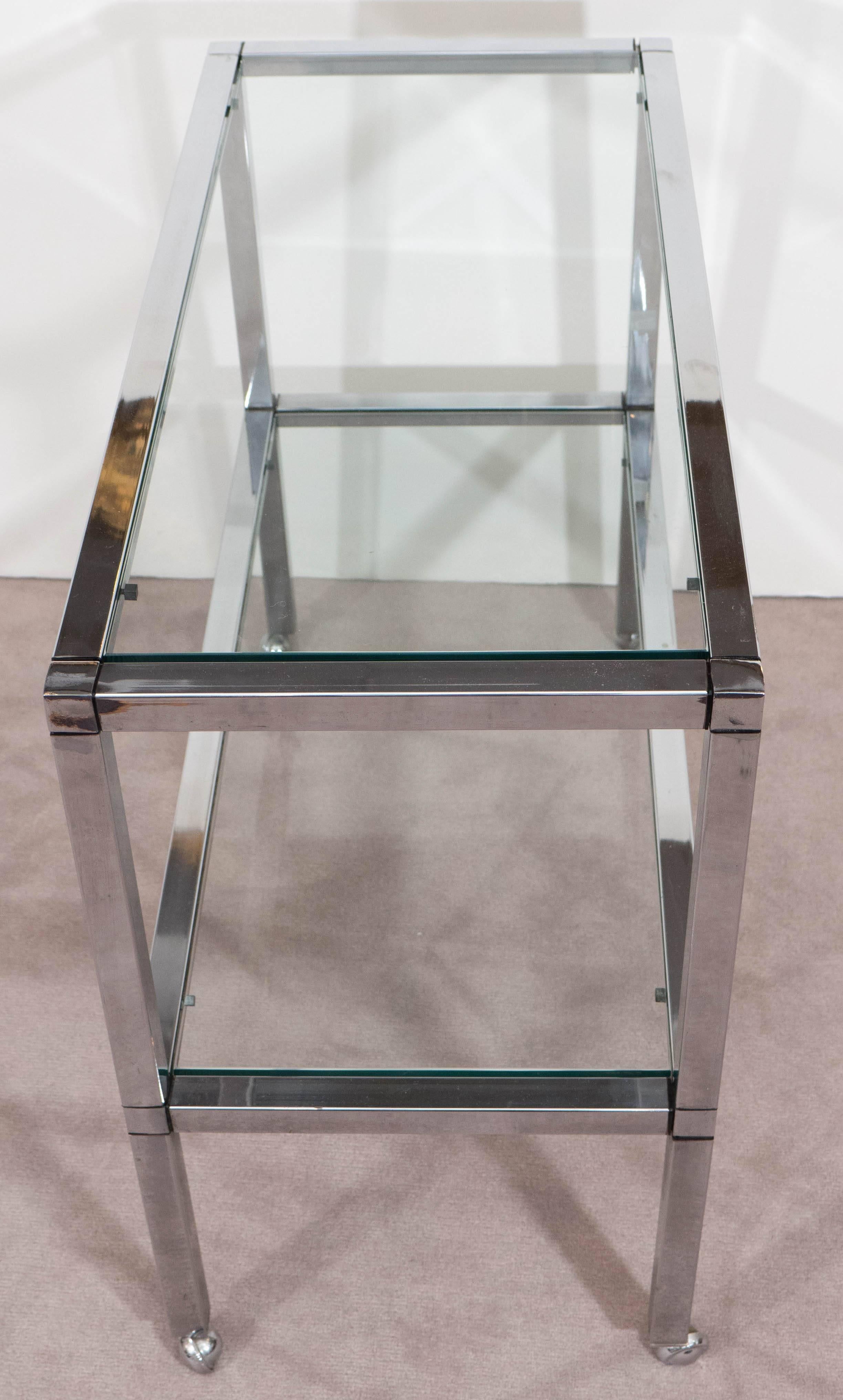 Glass Chrome 1970s Two-Tier Bar Cart