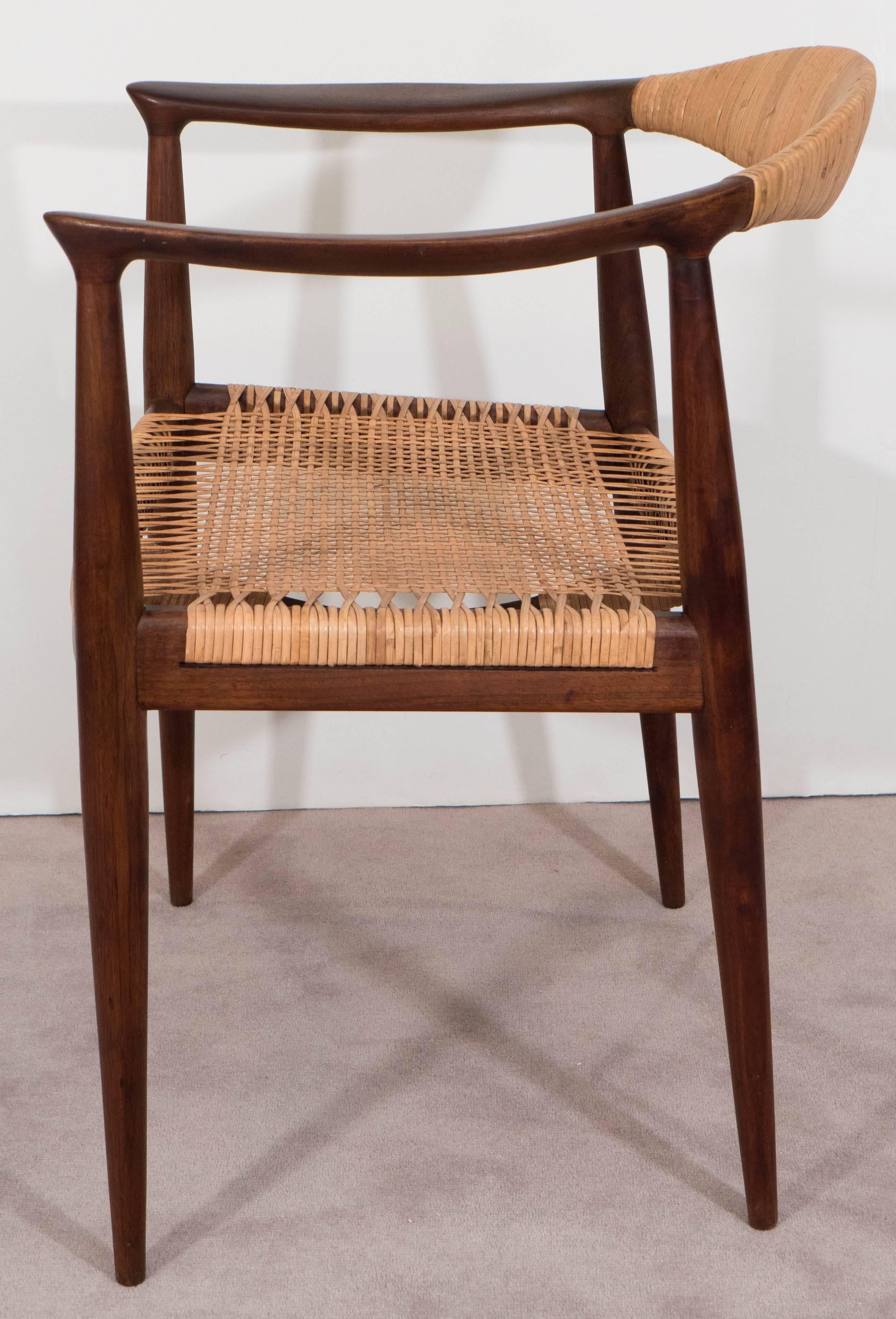 Wicker Pair of Danish Hans J. Wegner Elbow Chairs for Johannes Hansen