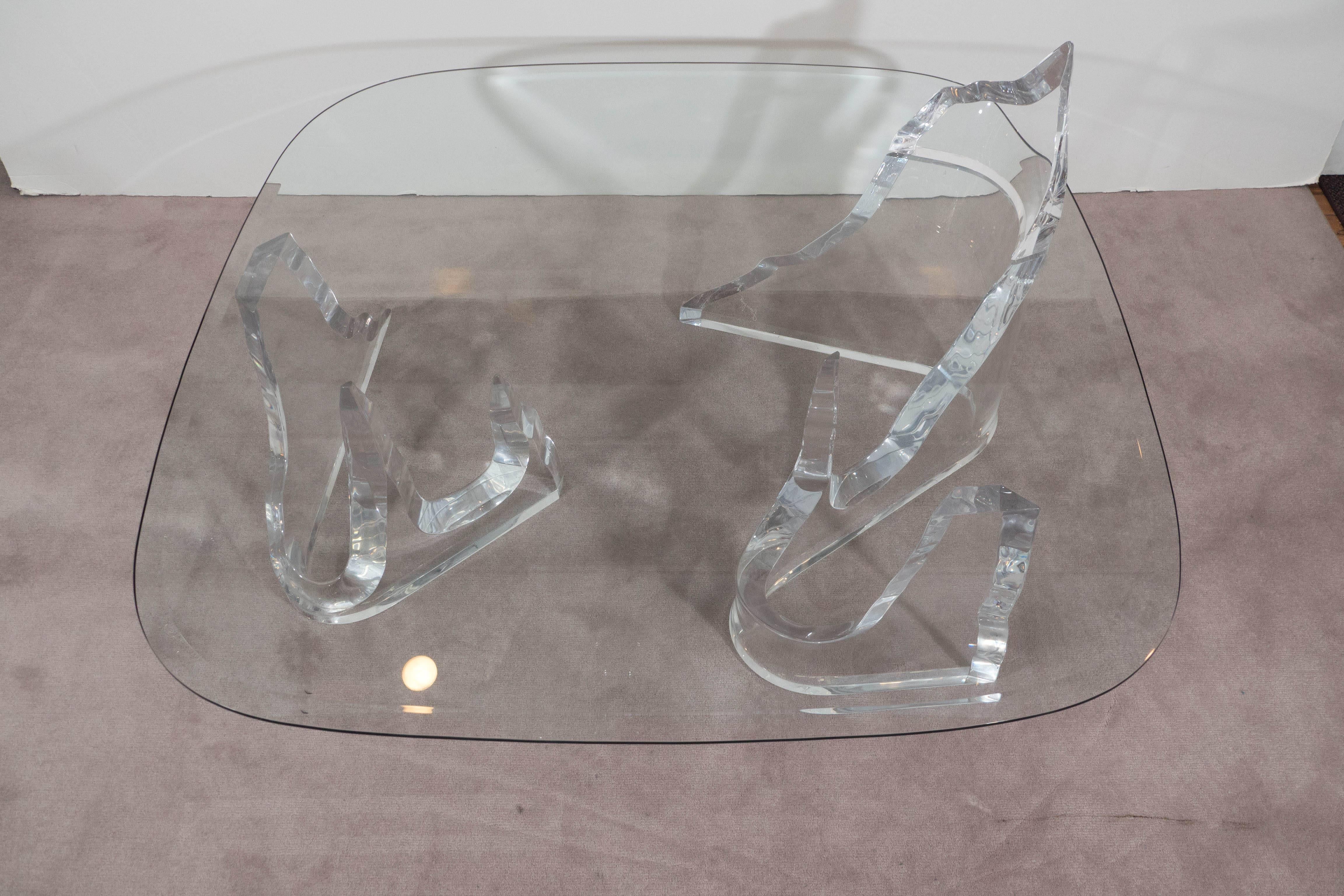 Modern Lion in Frost Lucite 'Iceberg' Coffee Table with Glass Top