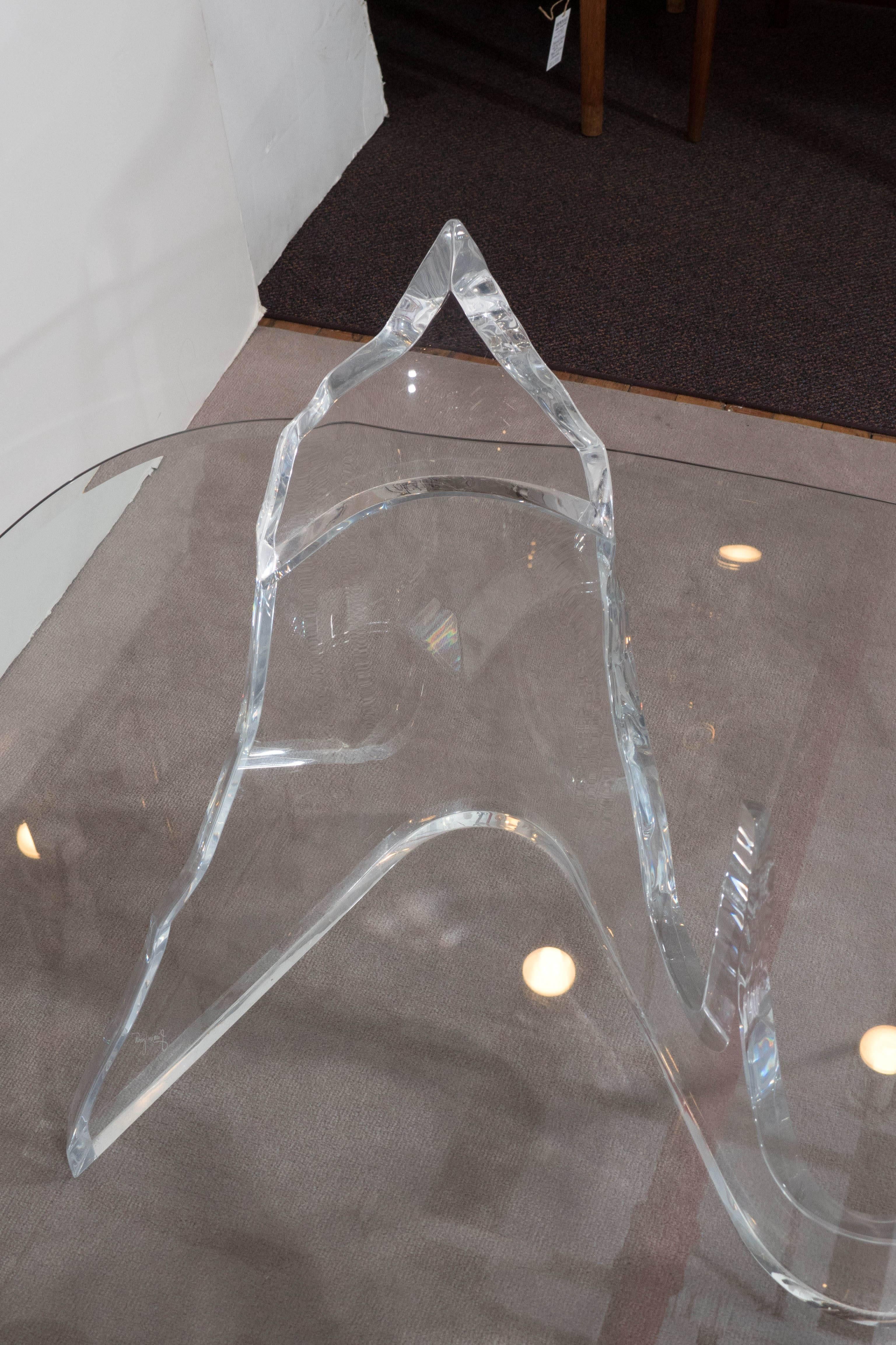 Beveled Lion in Frost Lucite 'Iceberg' Coffee Table with Glass Top