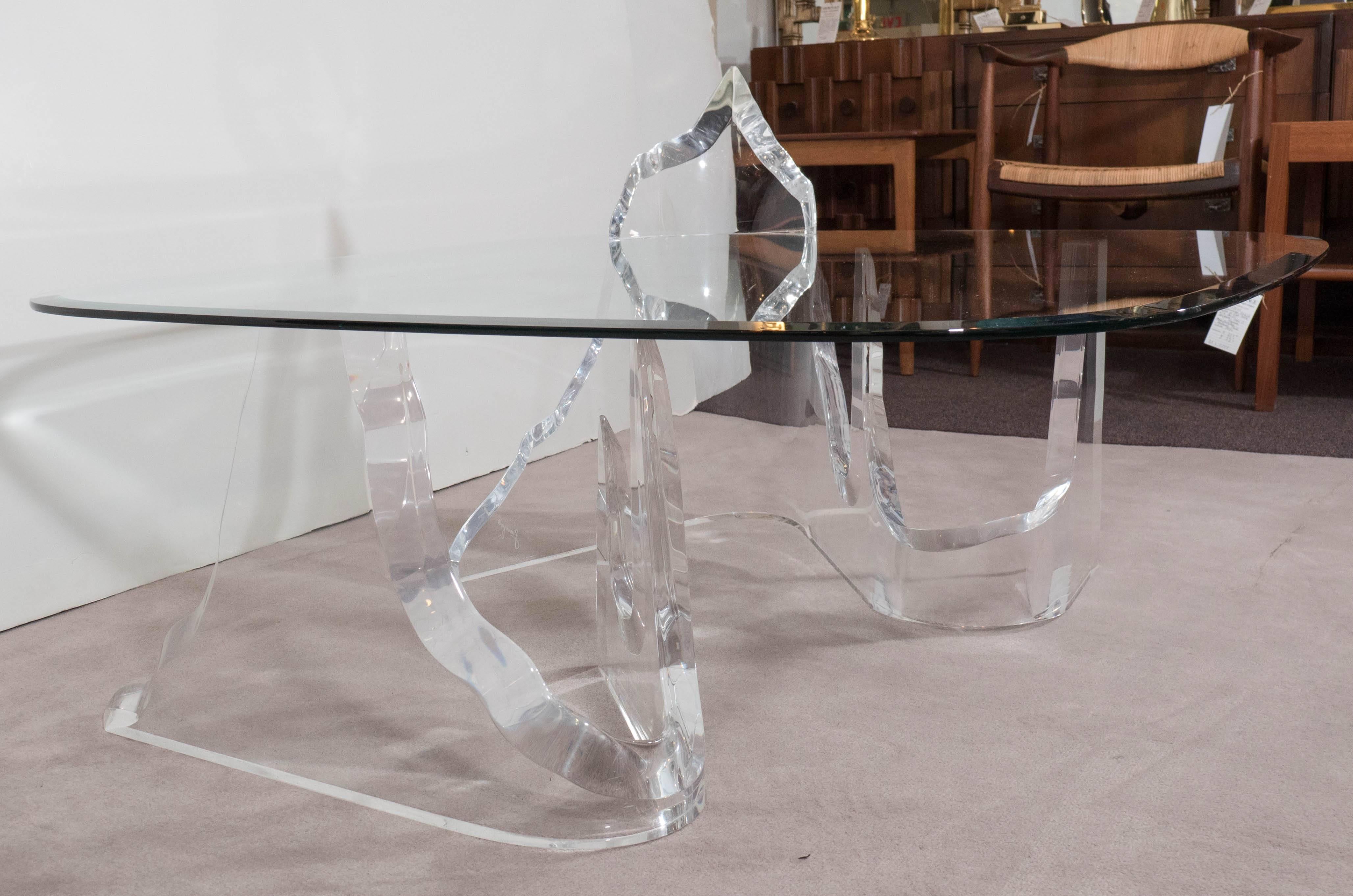 Lion in Frost Lucite 'Iceberg' Coffee Table with Glass Top In Good Condition In Astoria, NY
