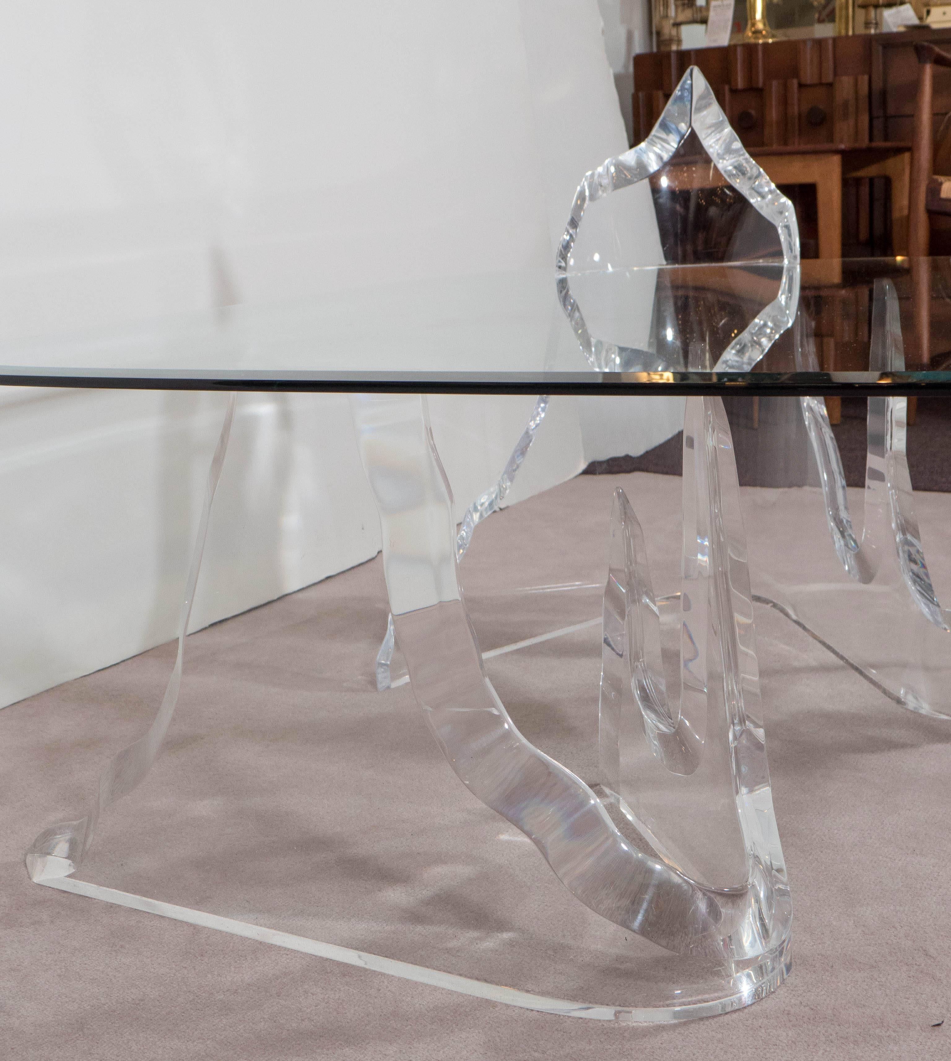 20th Century Lion in Frost Lucite 'Iceberg' Coffee Table with Glass Top
