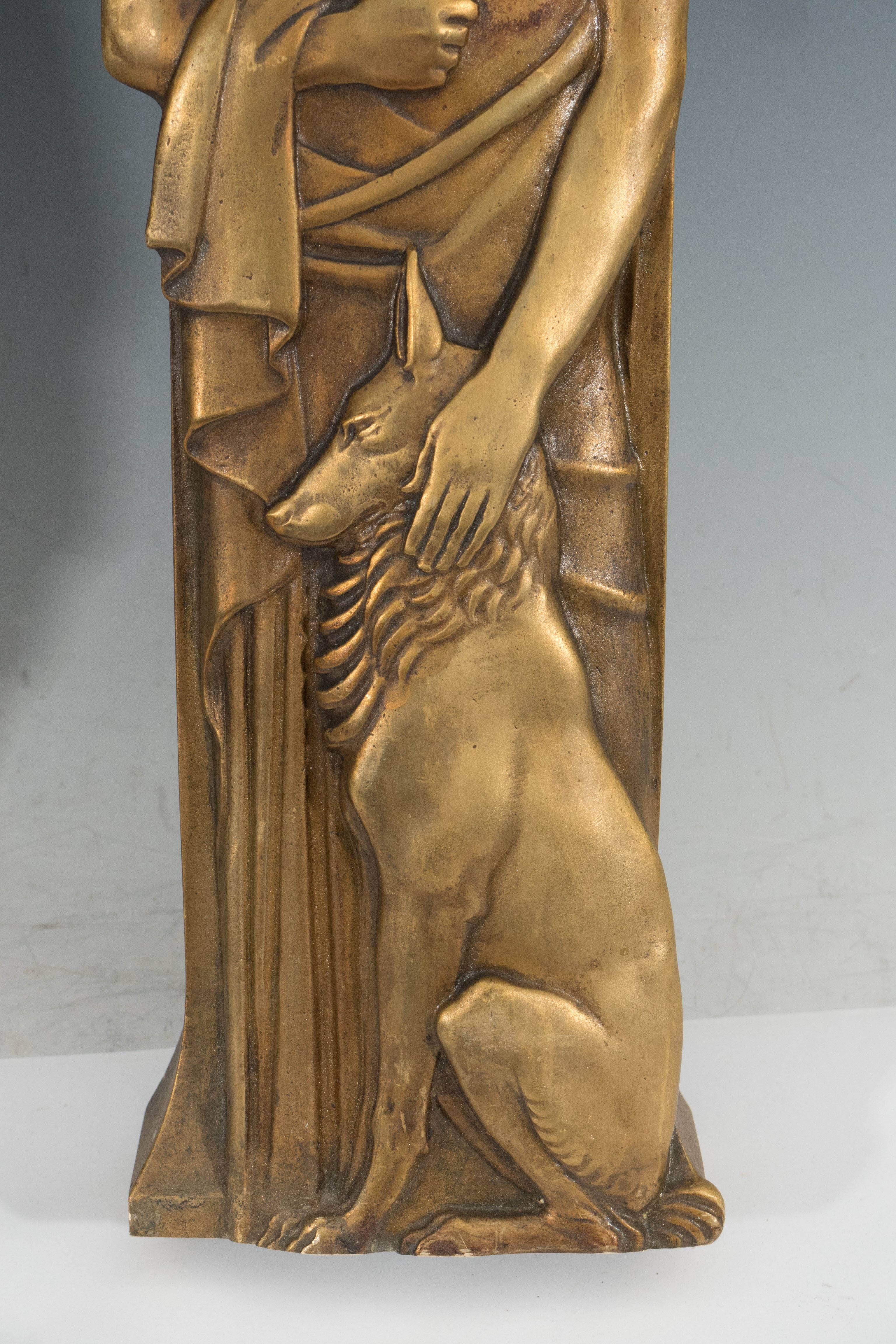 Pair of Art Deco Bronze Architectural Relief Sculptures of Saints In Good Condition In New York, NY