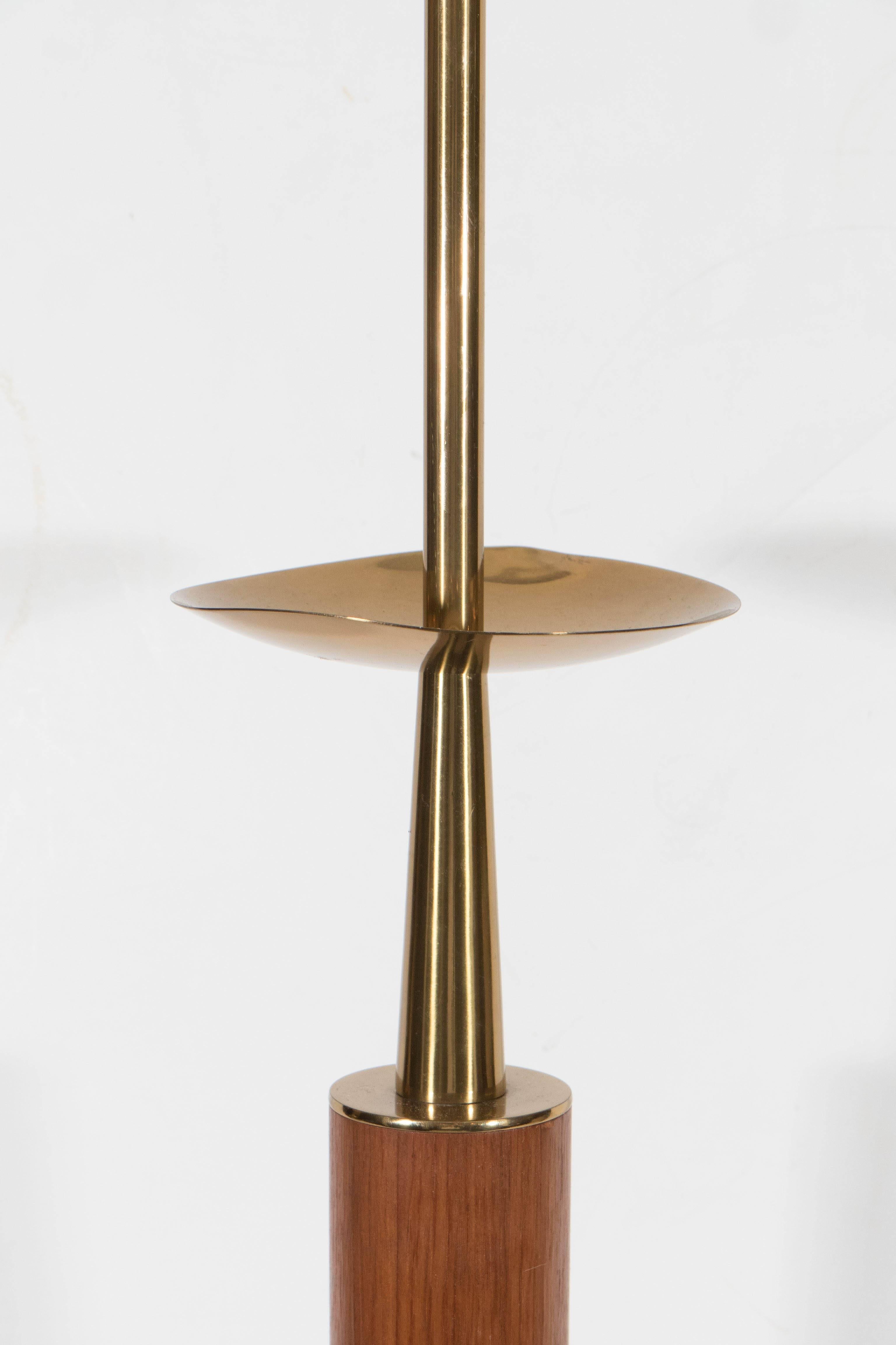 American Pair of Stiffel Walnut & Brass Lamps in the Manner of Tommi Parzinger