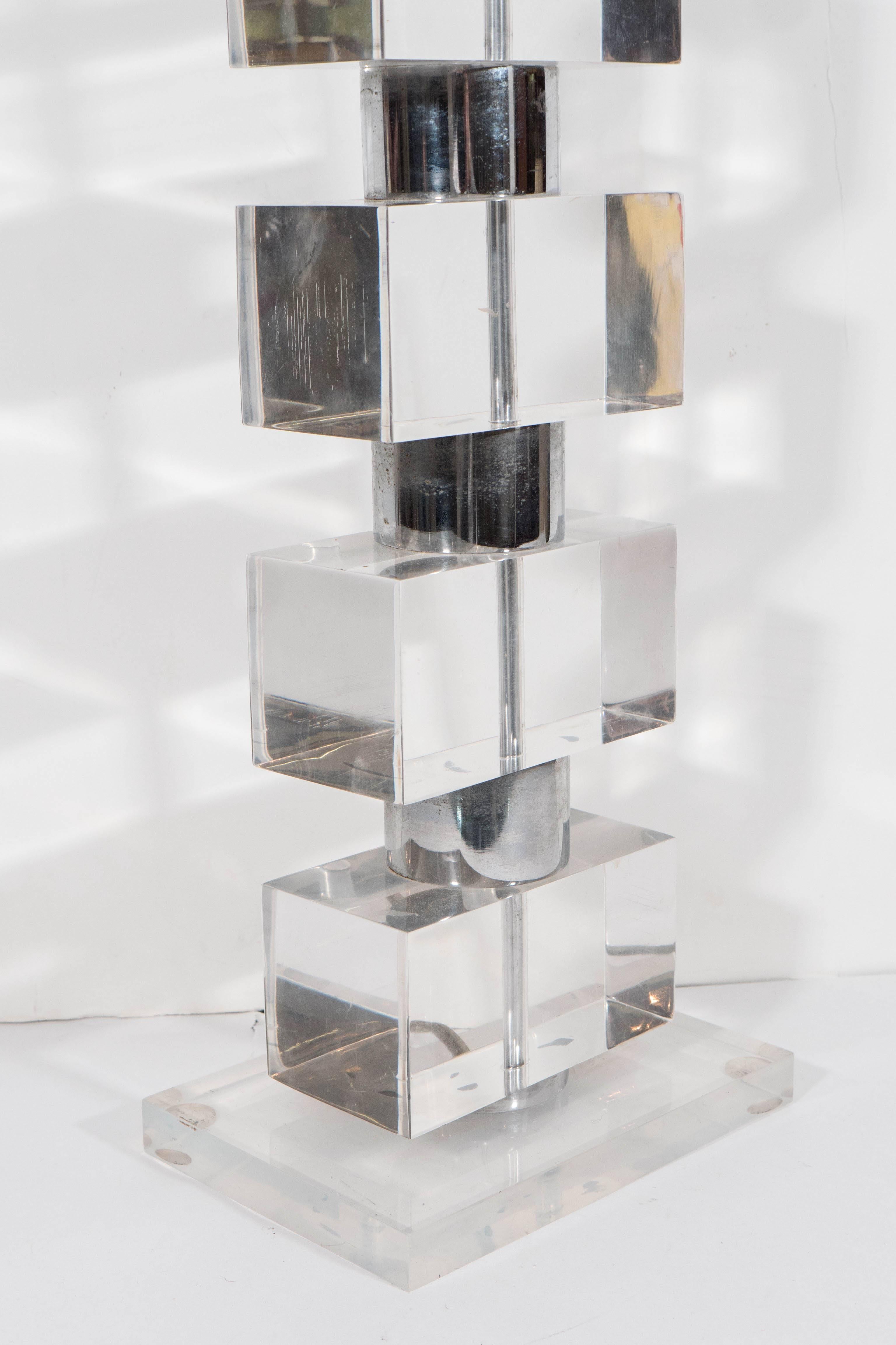 Stacked Geometric Lamp in Lucite and Chrome 1