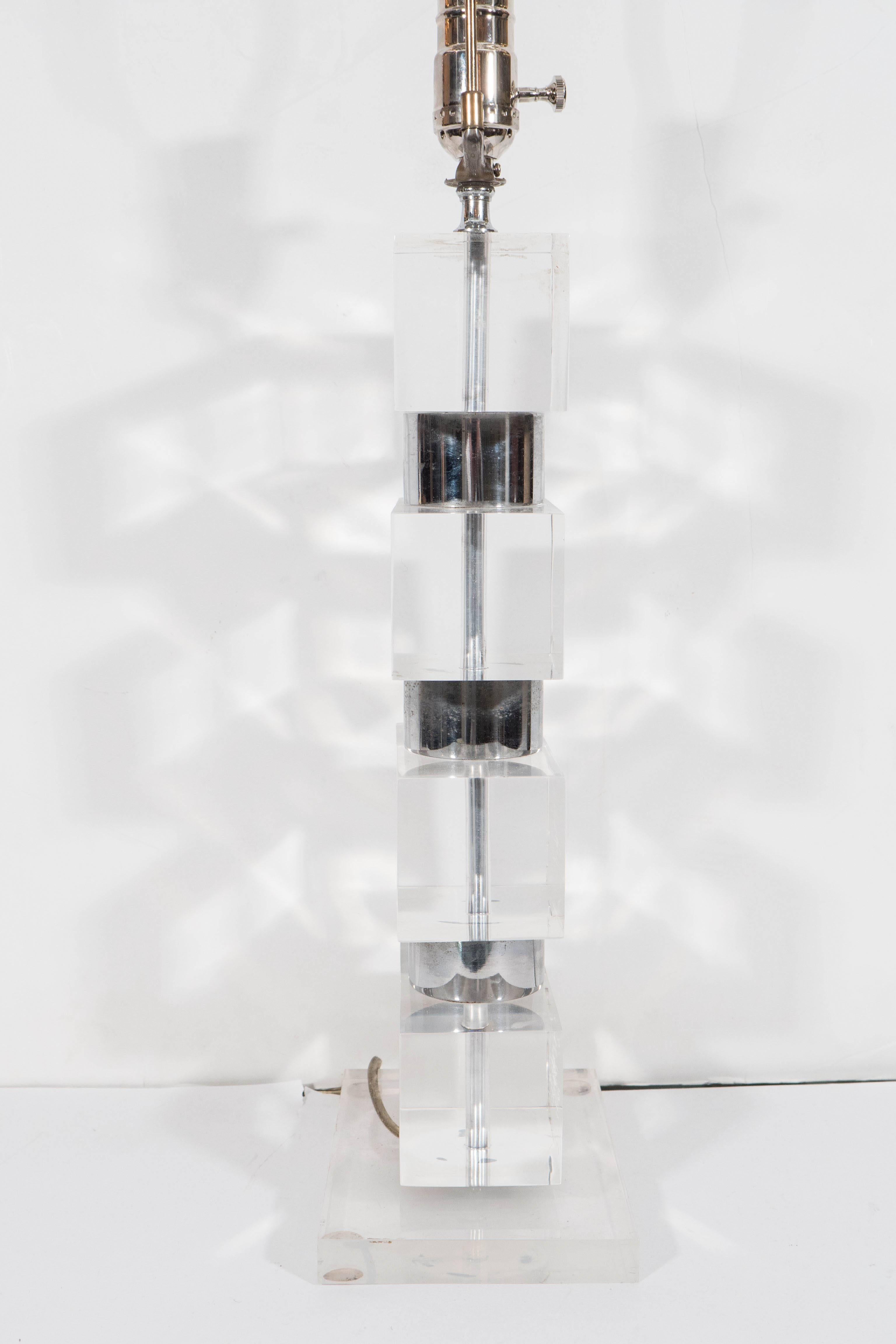 Stacked Geometric Lamp in Lucite and Chrome 2