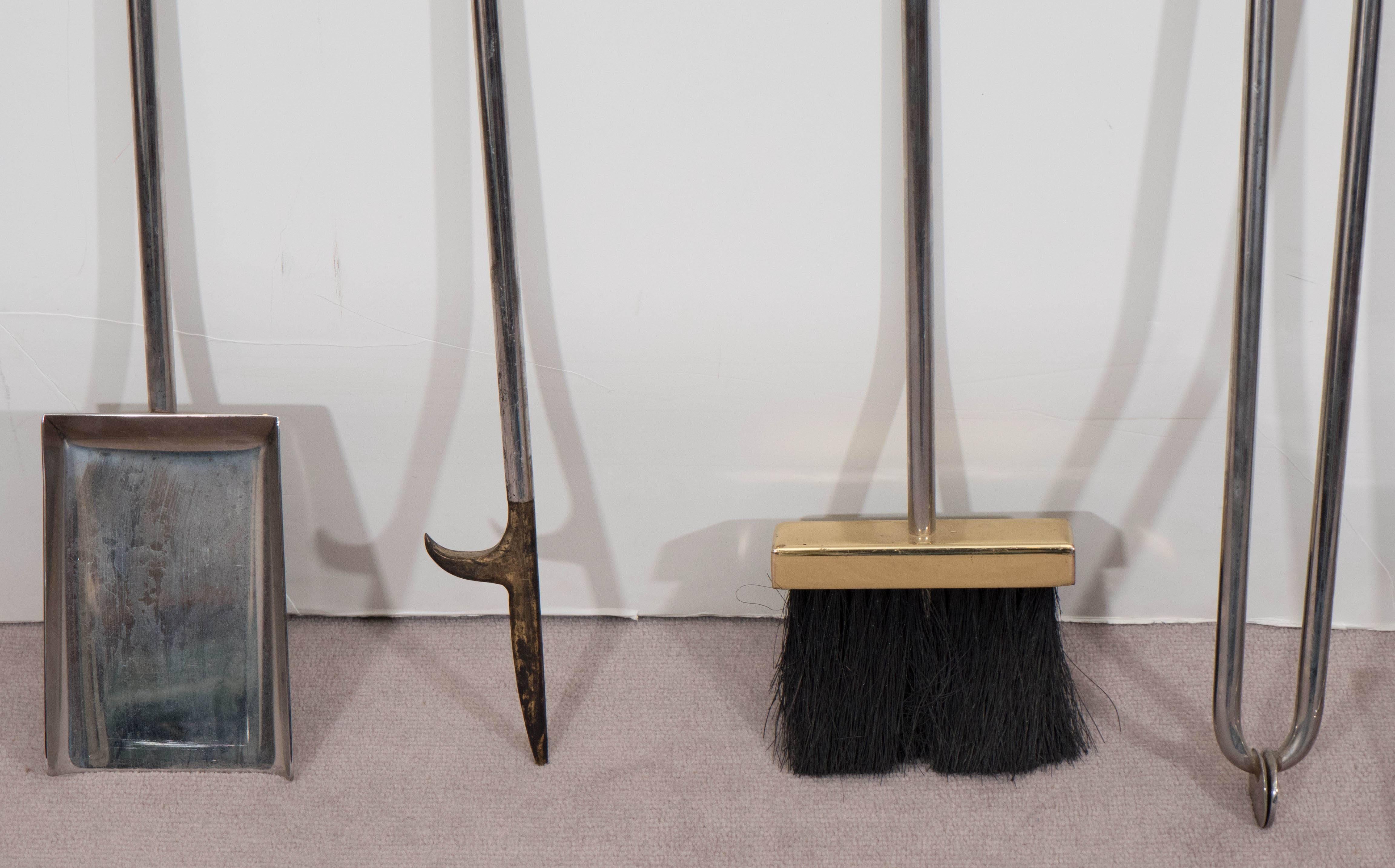 Set of Danny Alessandro Fireplace Tools in Brass and Nickel 2