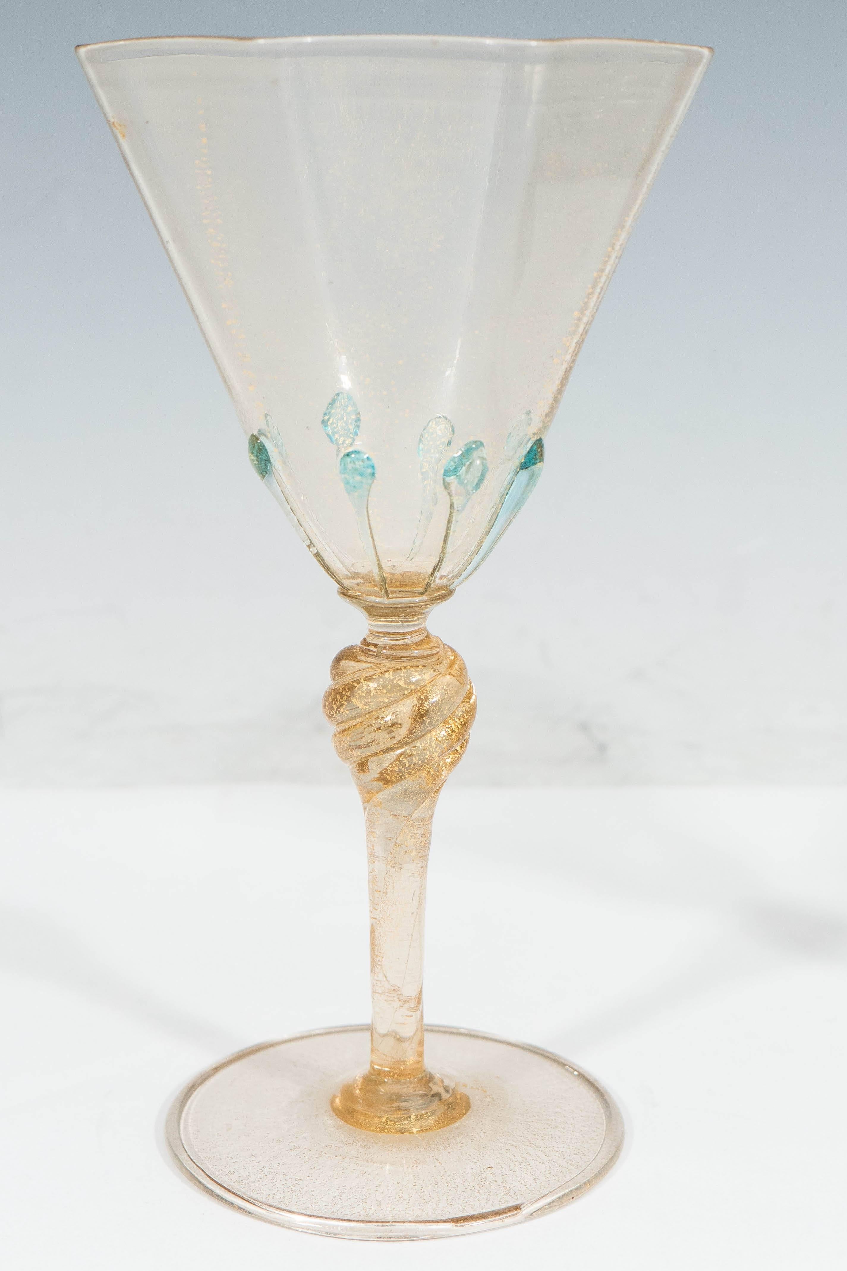 20th Century Salviati Blown Glass Gold Leaf Stemware, Set of 12