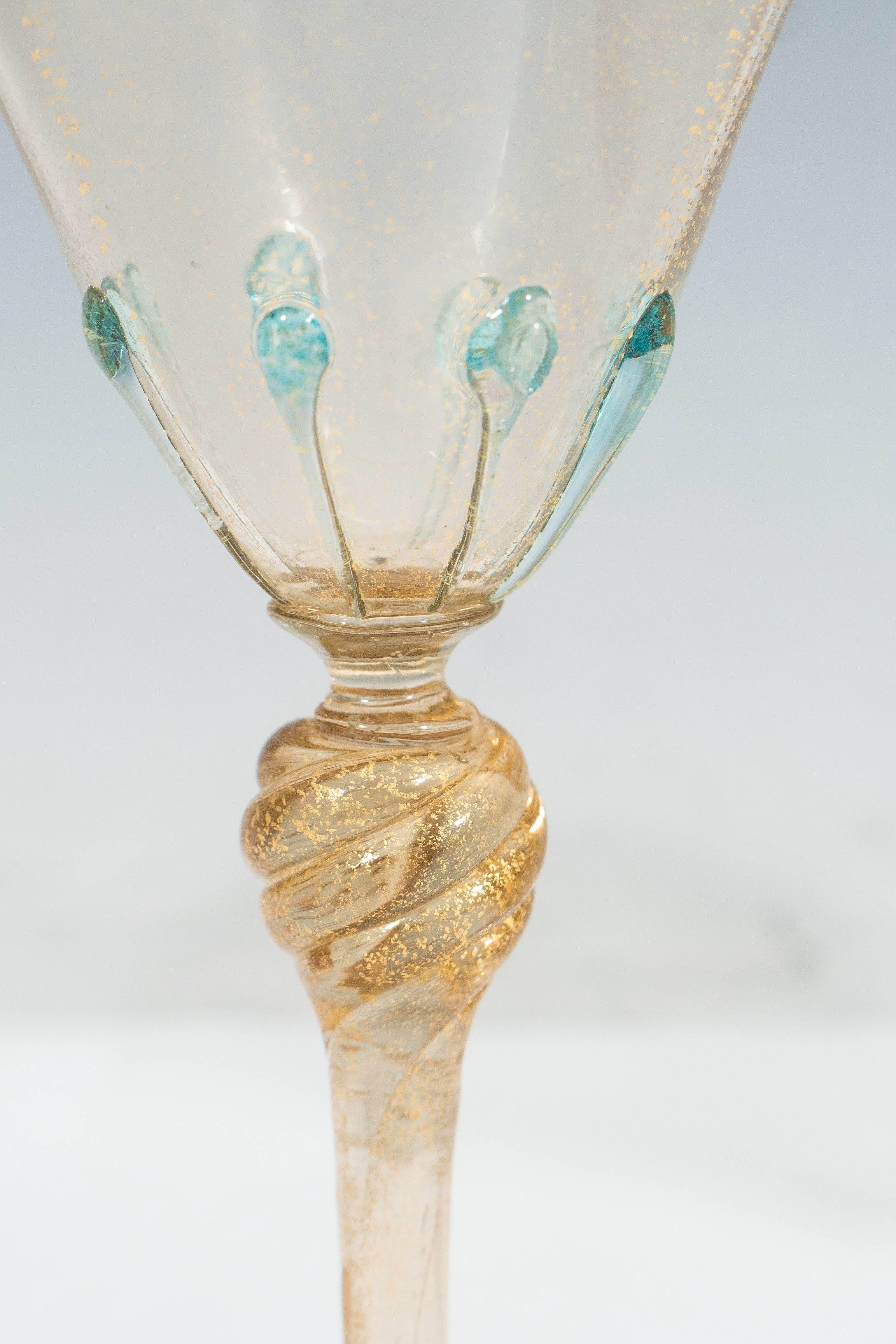 Salviati Blown Glass Gold Leaf Stemware, Set of 12 1