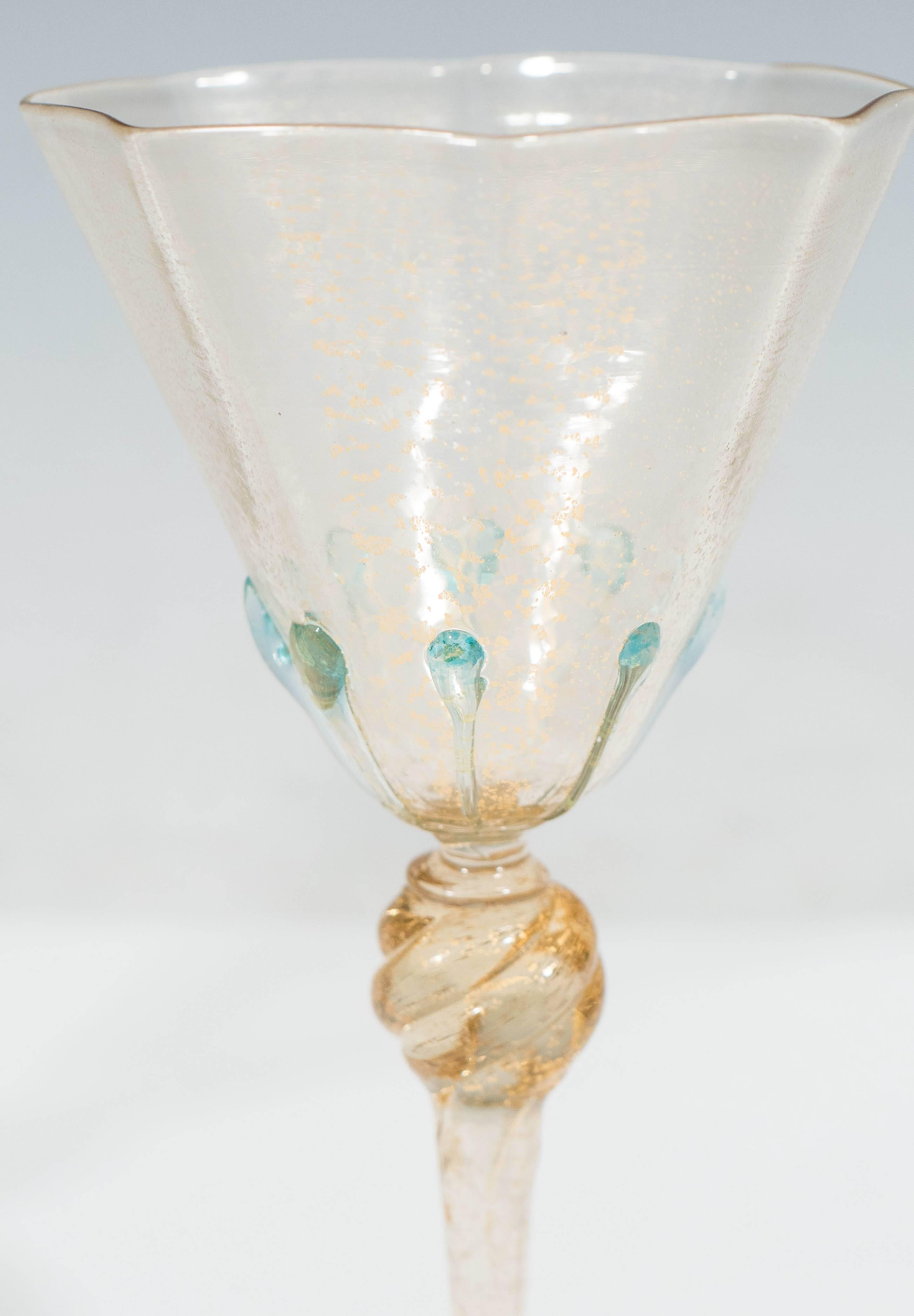 Salviati Blown Glass Gold Leaf Stemware, Set of 12 4