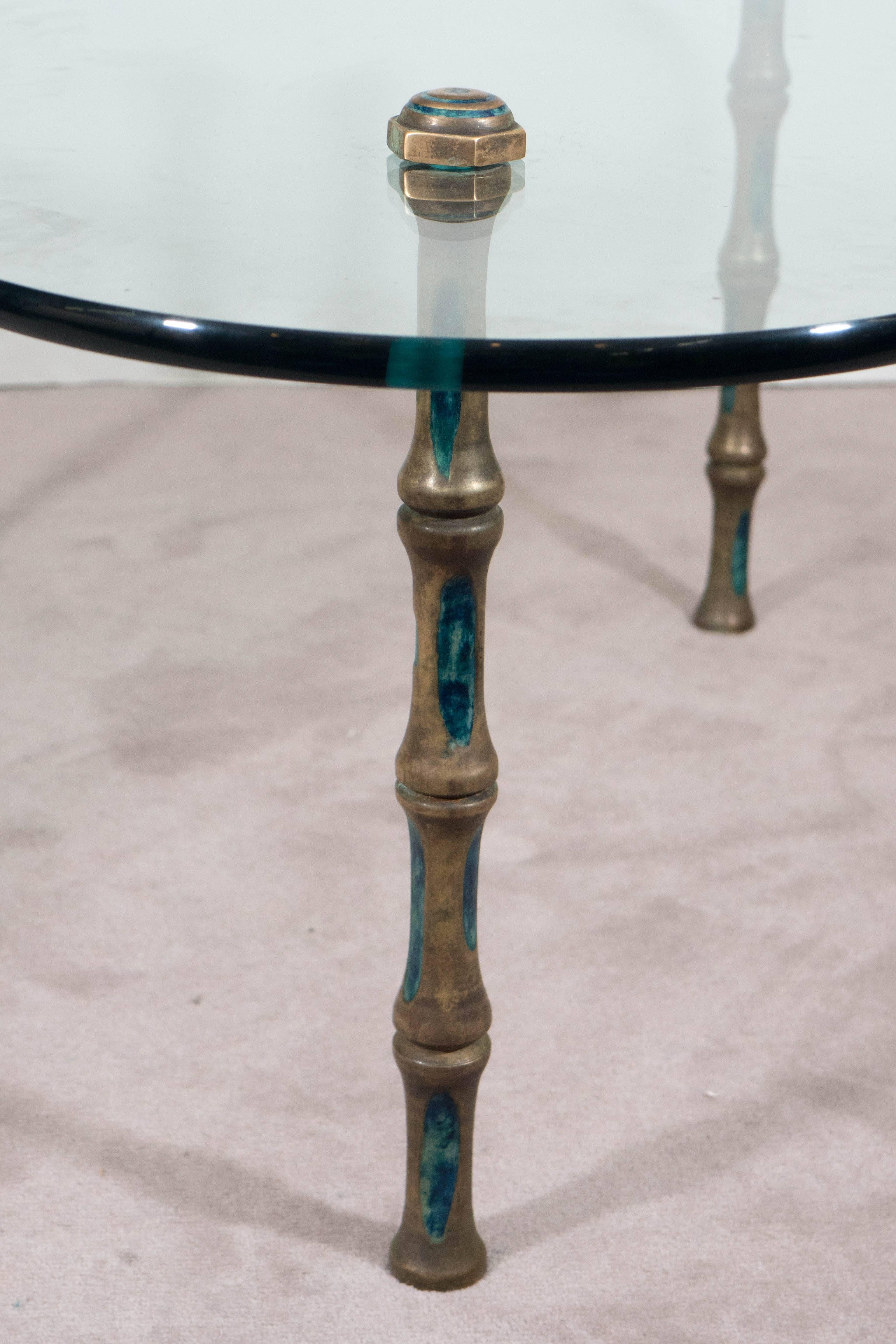 Mid-Century Modern Pepe Mendoza Style Biomorphic Glass Coffee Table on Bronze Faux Bamboo Legs