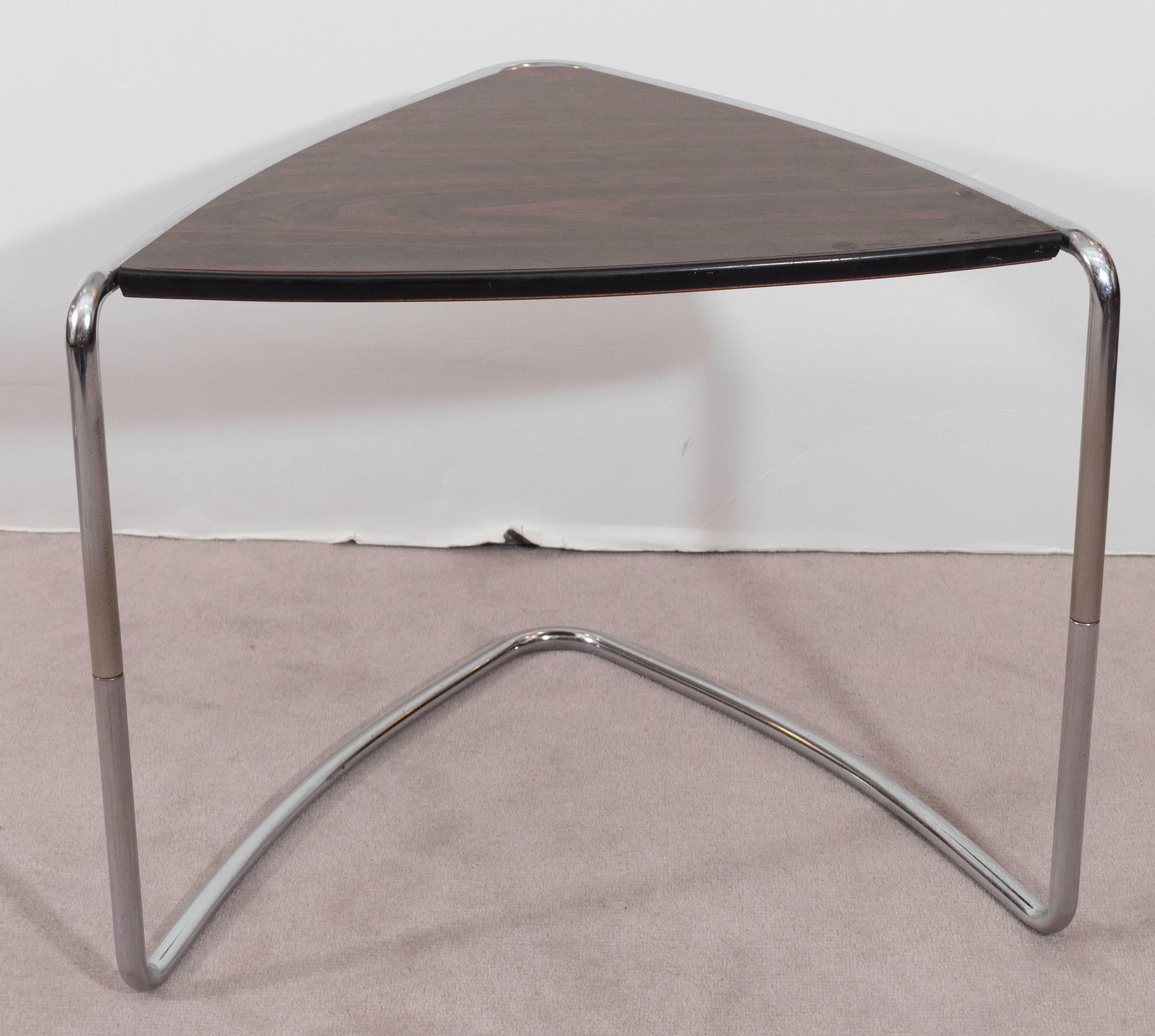 Laminated Set of Three Triangular Stacking Tables on Chrome
