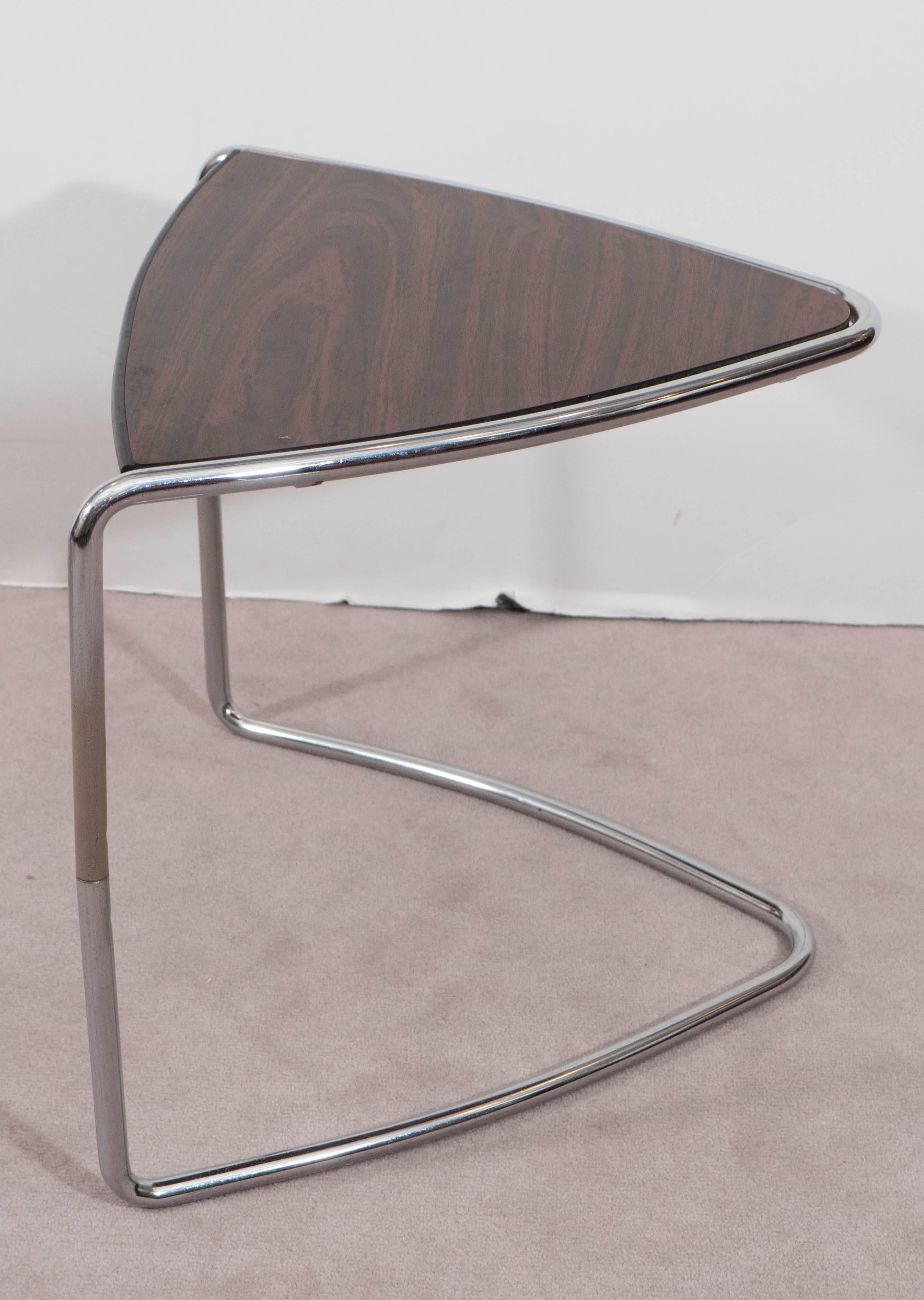 Set of Three Triangular Stacking Tables on Chrome In Good Condition In Astoria, NY
