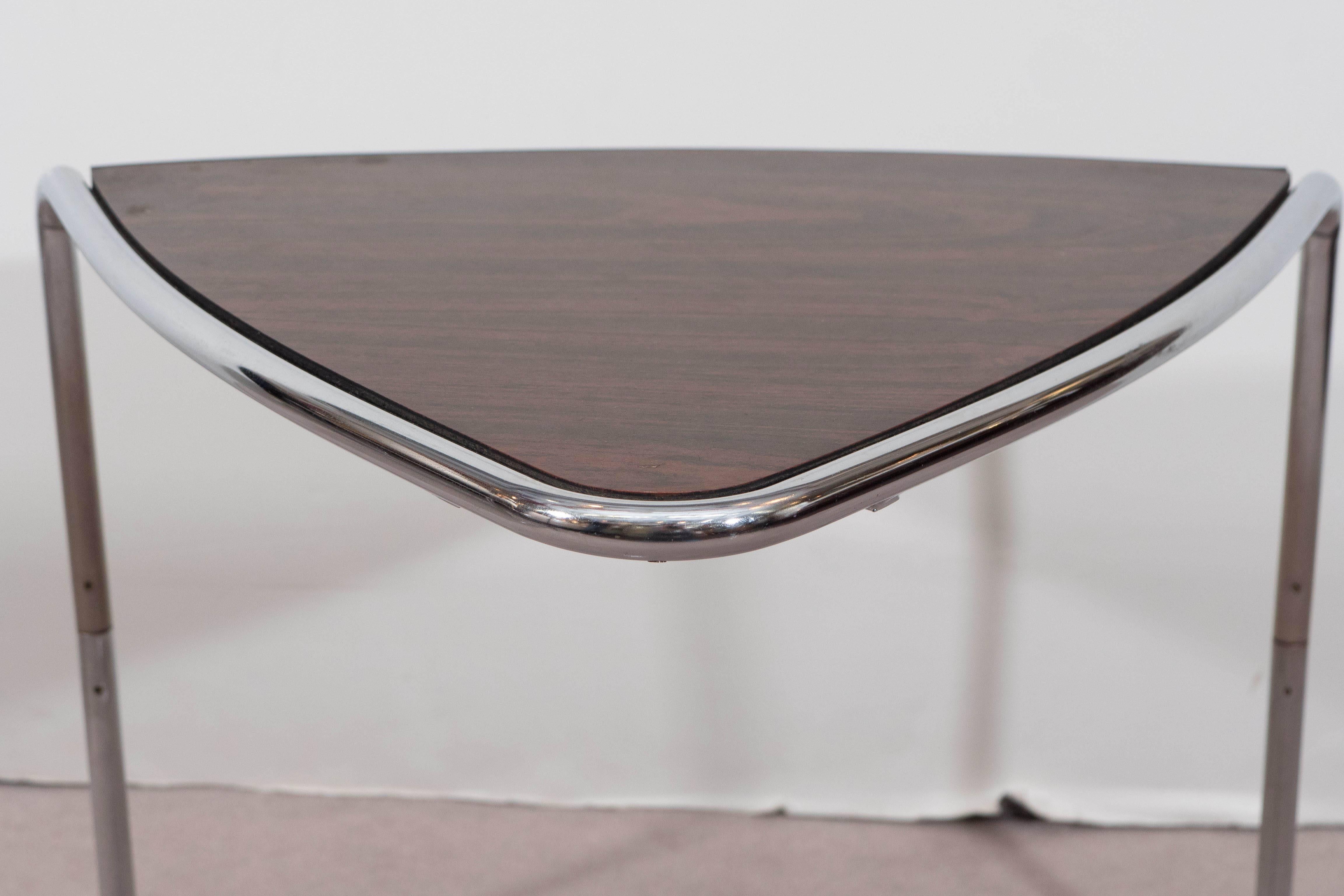 Set of Three Triangular Stacking Tables on Chrome 1