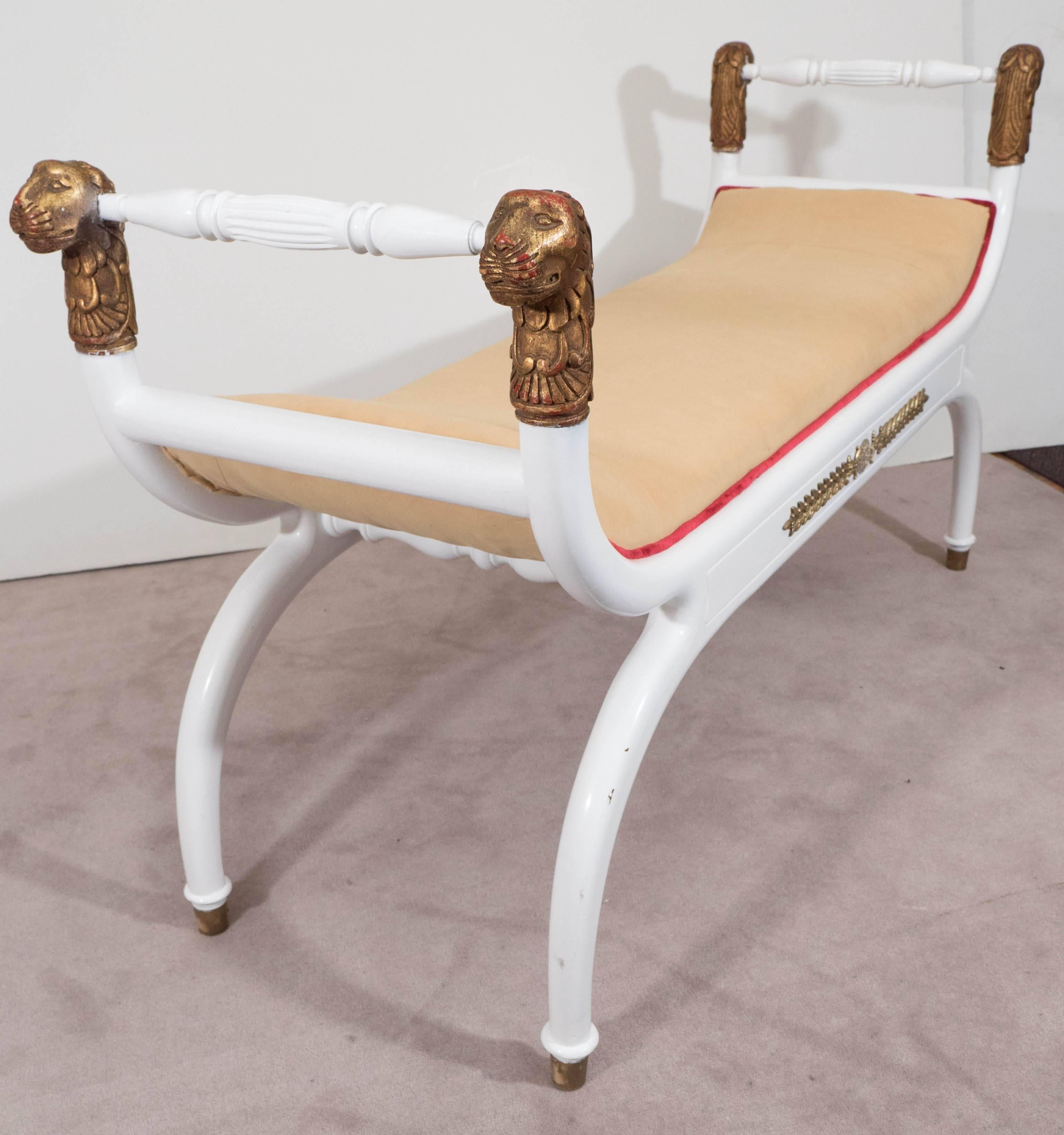 20th Century Regency Style Curule Window Bench with Gold Velvet Seat