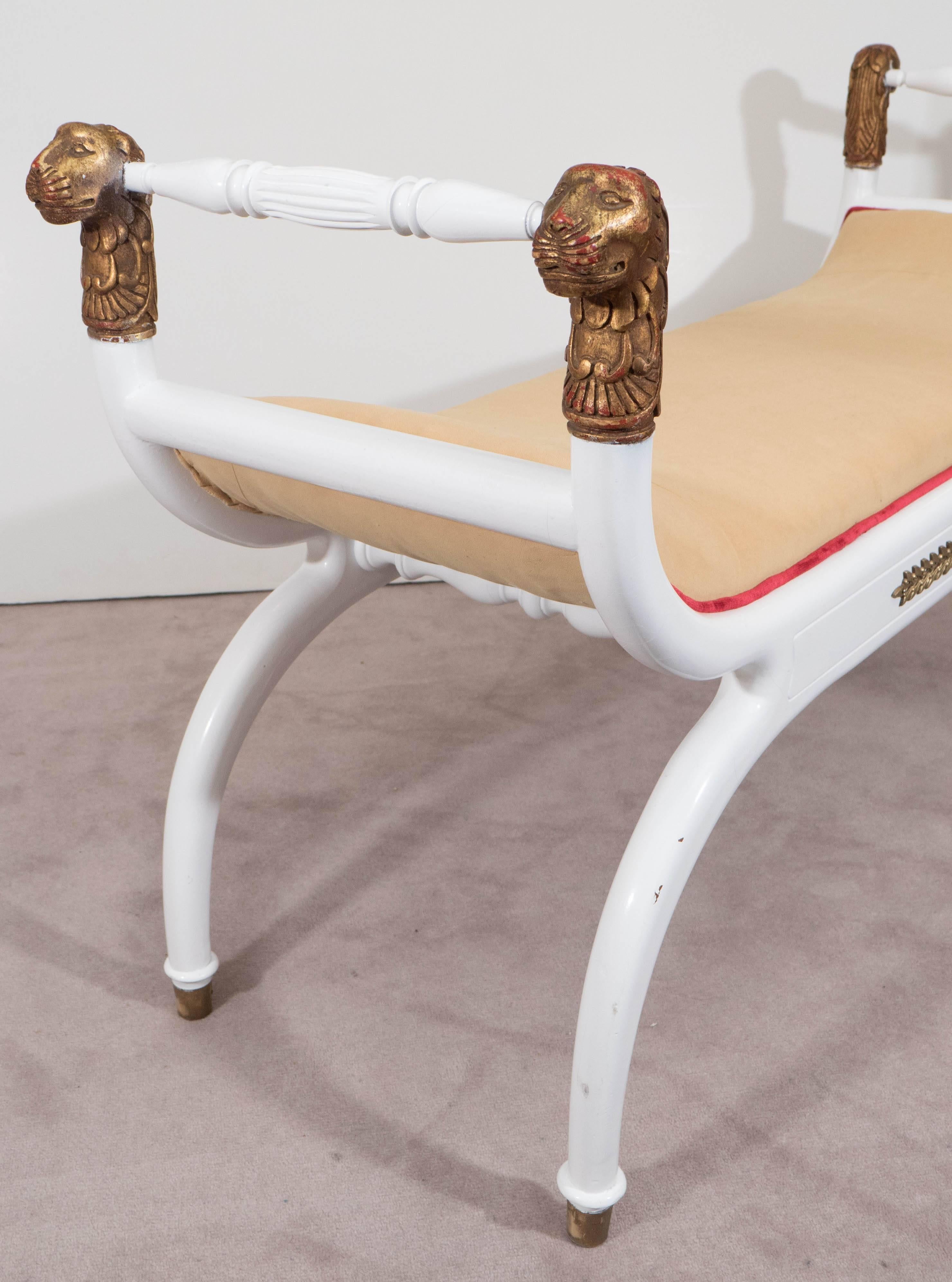 Regency Style Curule Window Bench with Gold Velvet Seat 1