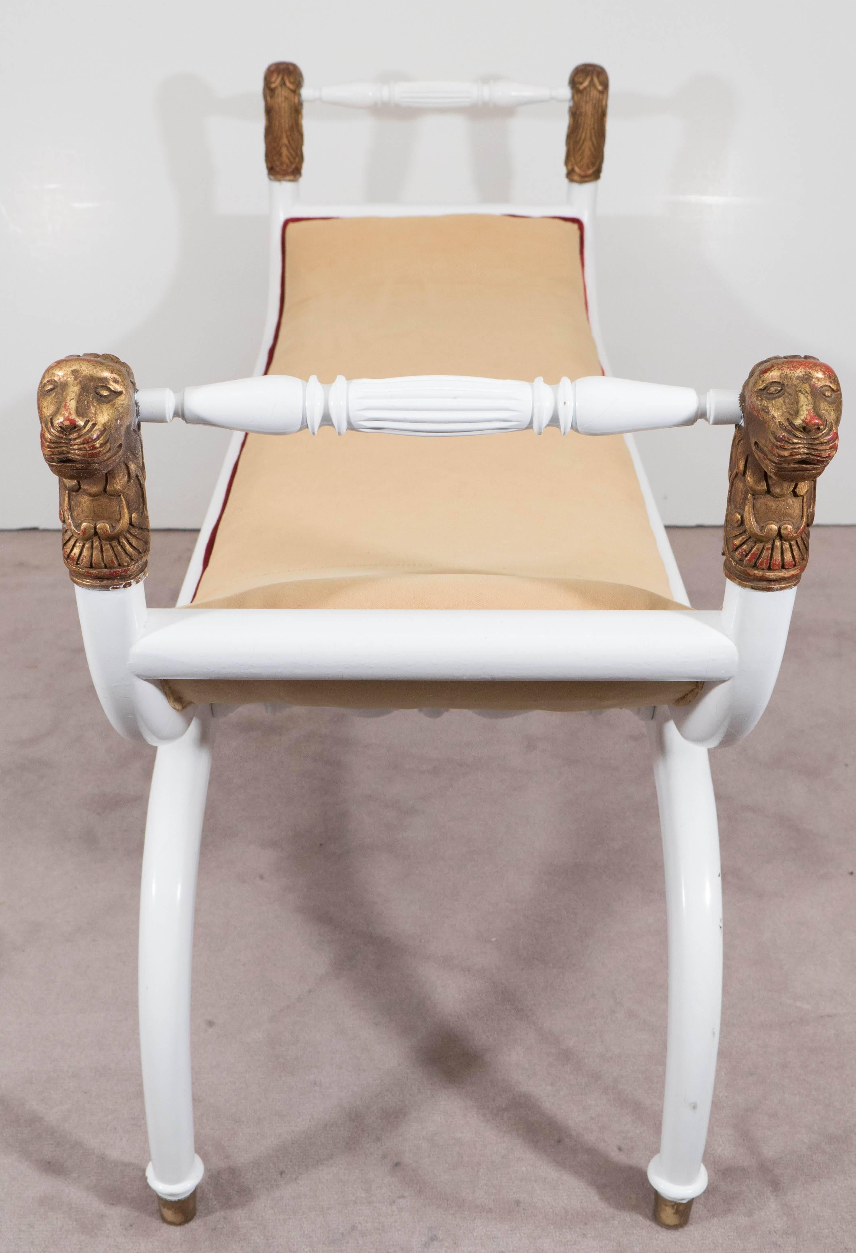 Regency Style Curule Window Bench with Gold Velvet Seat 2