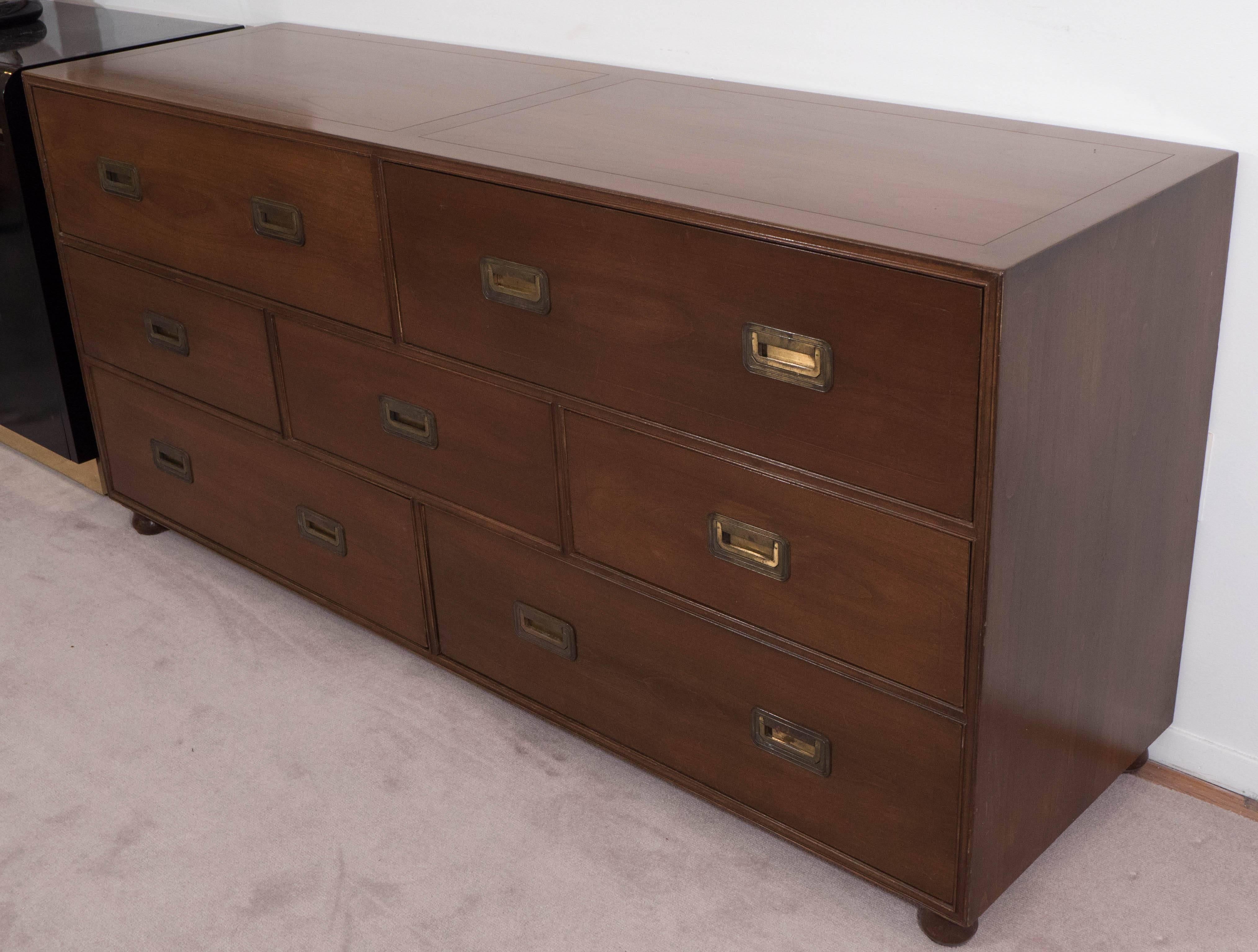 Baker Furniture Campaign Style Dresser In Good Condition In New York, NY