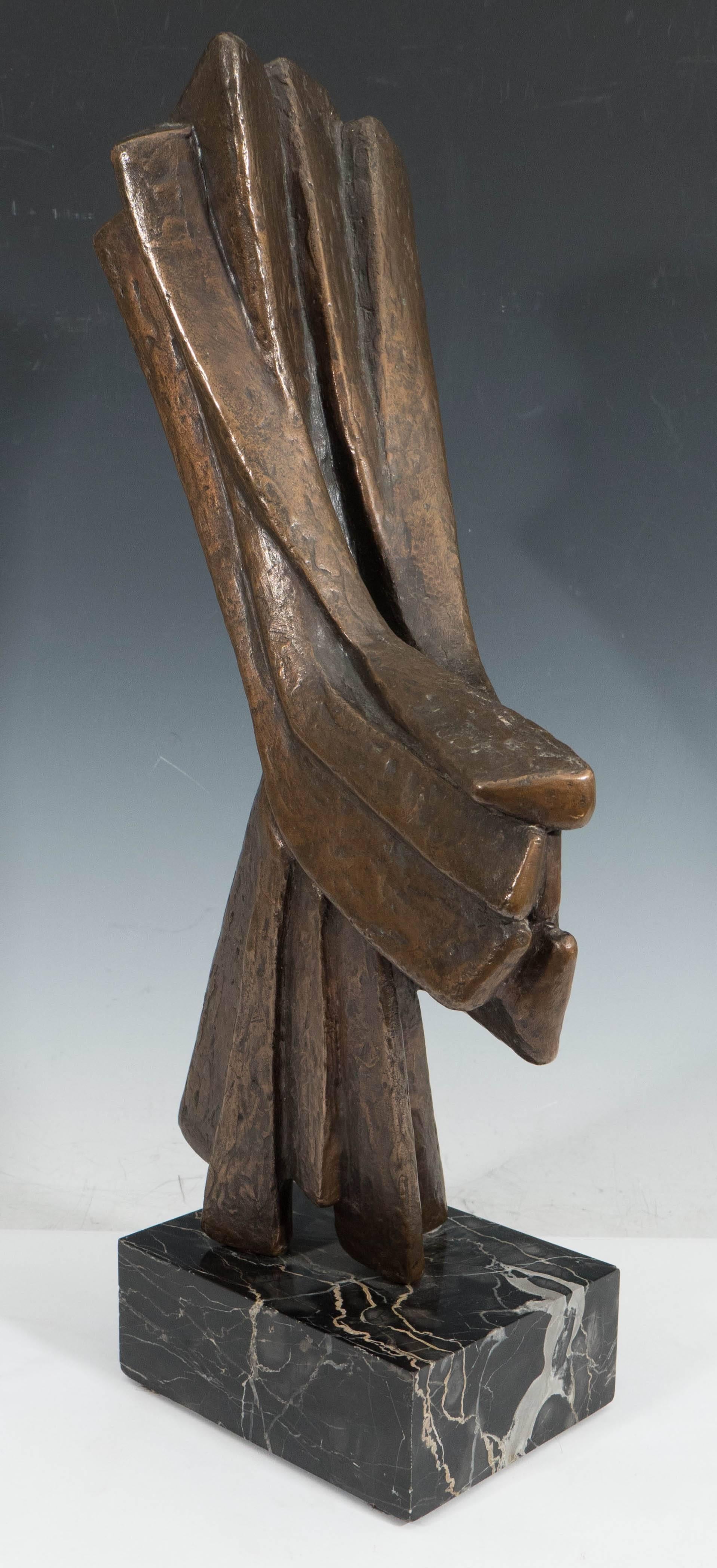 Mid-Century Bronze Abstract Sculpture on Marble Base, Signed D. Angelo In Good Condition For Sale In New York, NY