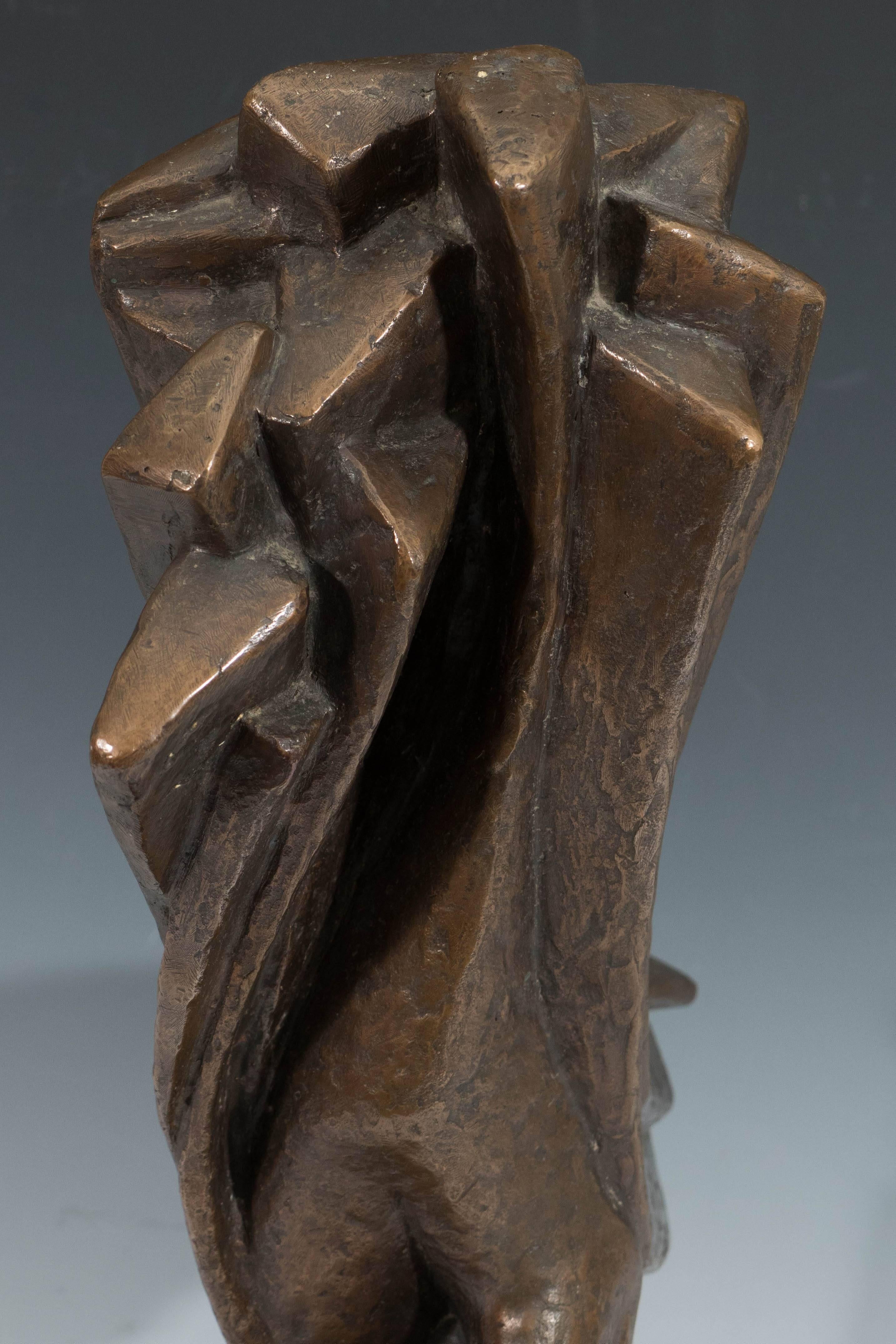 Sculpture abstraite en bronze du milieu du siècle sur socle en marbre, signée D. Angelo en vente 5