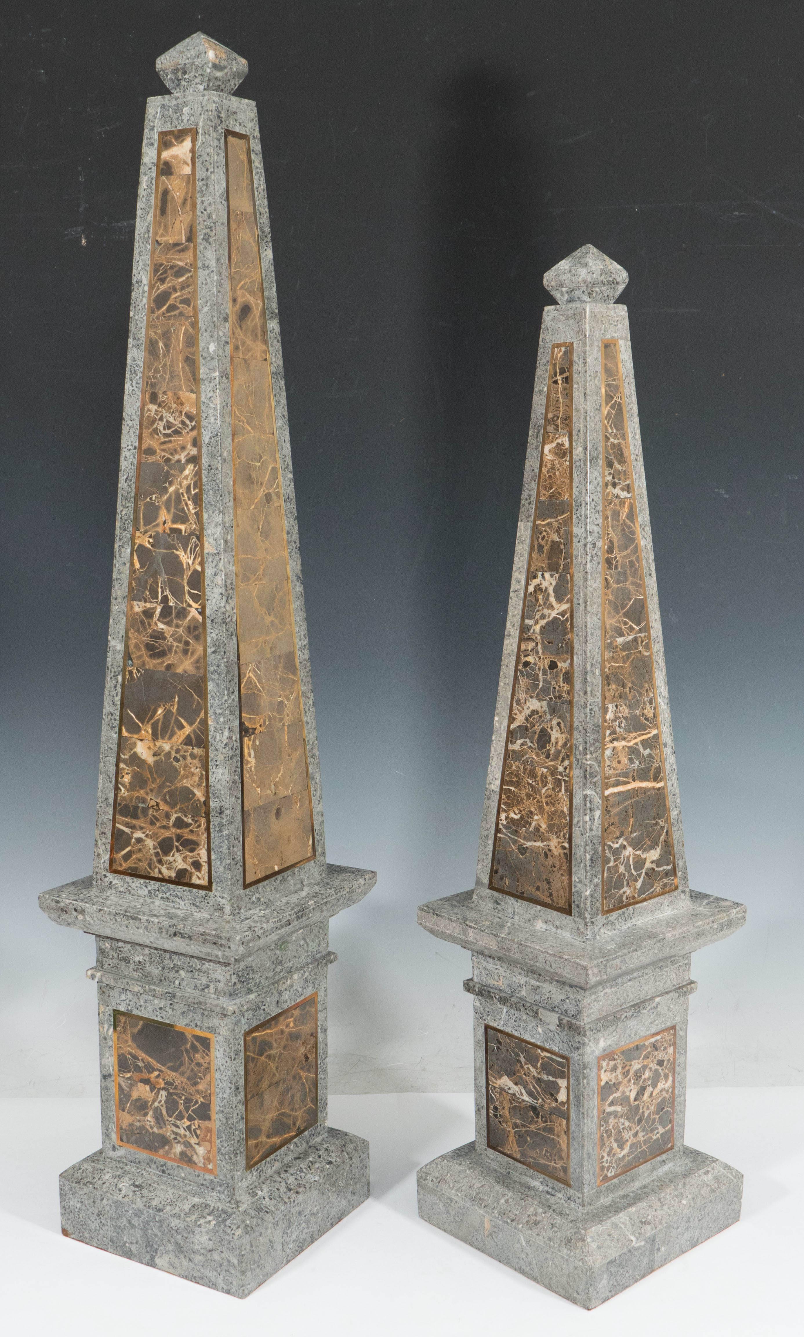 Pair of Maitland-Smith Obelisks in Tessellated Marble 3