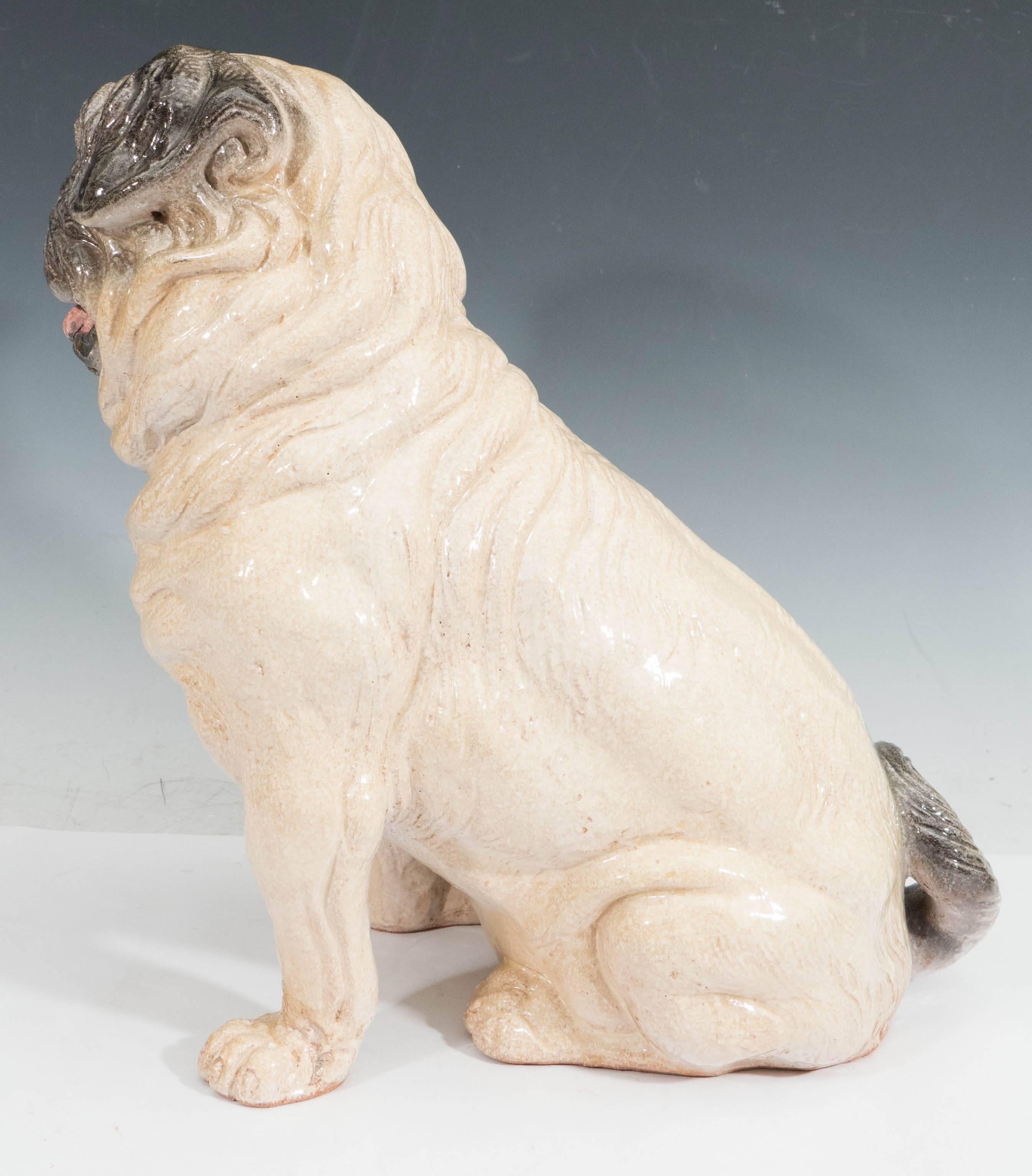 Mid-20th Century Midcentury Italian Pug Sculpture in Glazed Terracotta