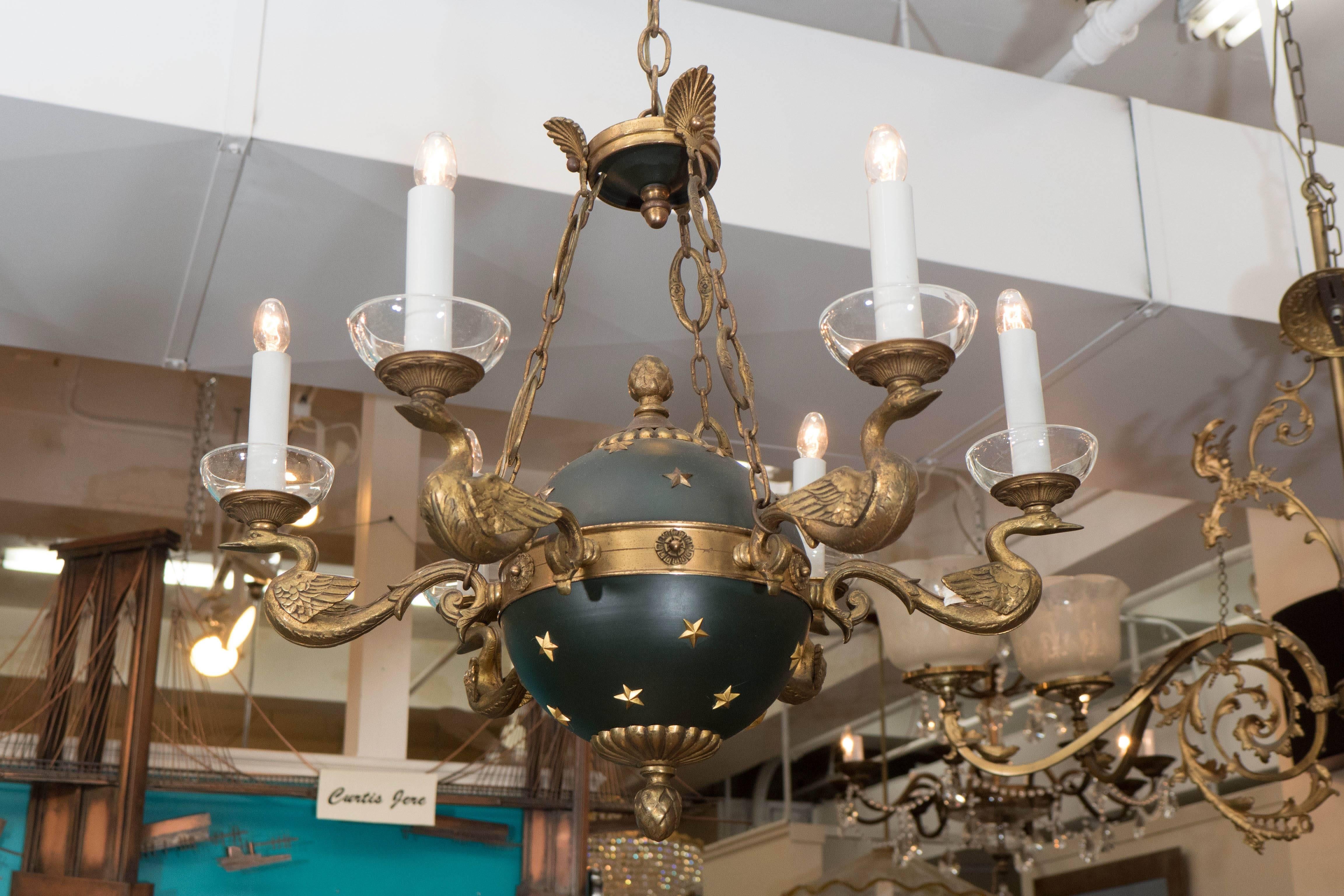 French Empire Style Chandelier with Celestial Globe and Swan Motif 1
