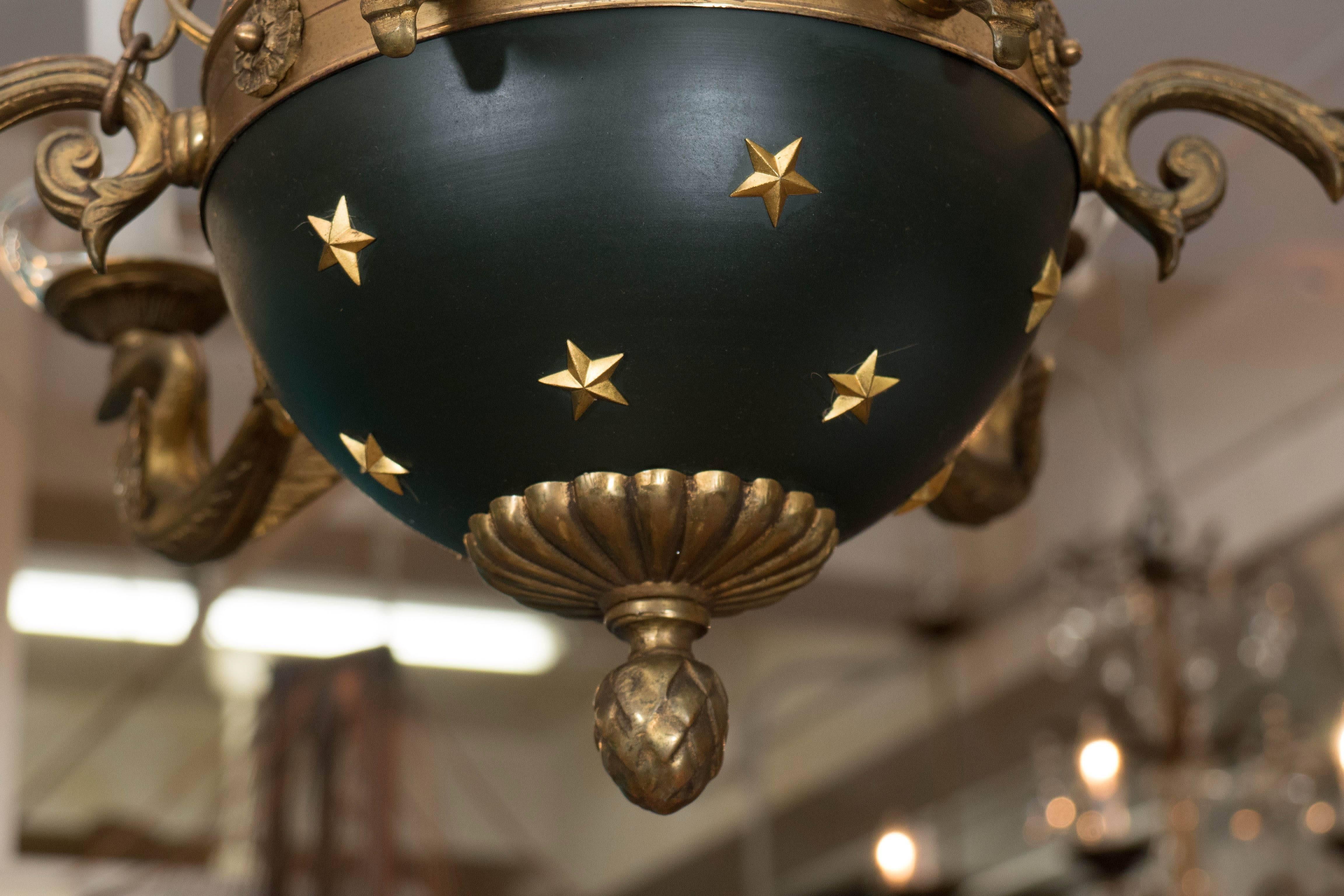 French Empire Style Chandelier with Celestial Globe and Swan Motif 2