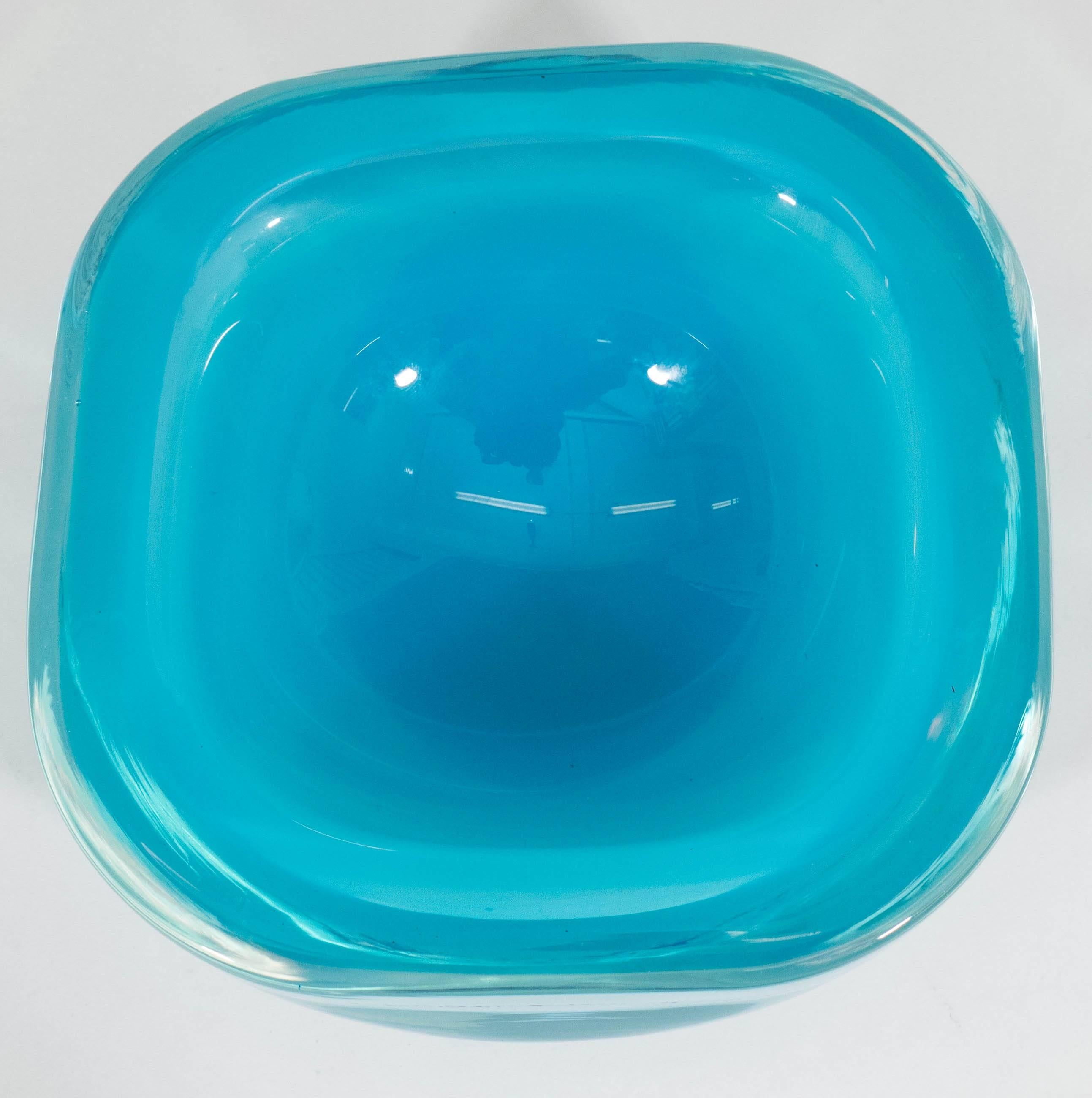 Italian Blue Opaline Murano Glass Decorative Bowl