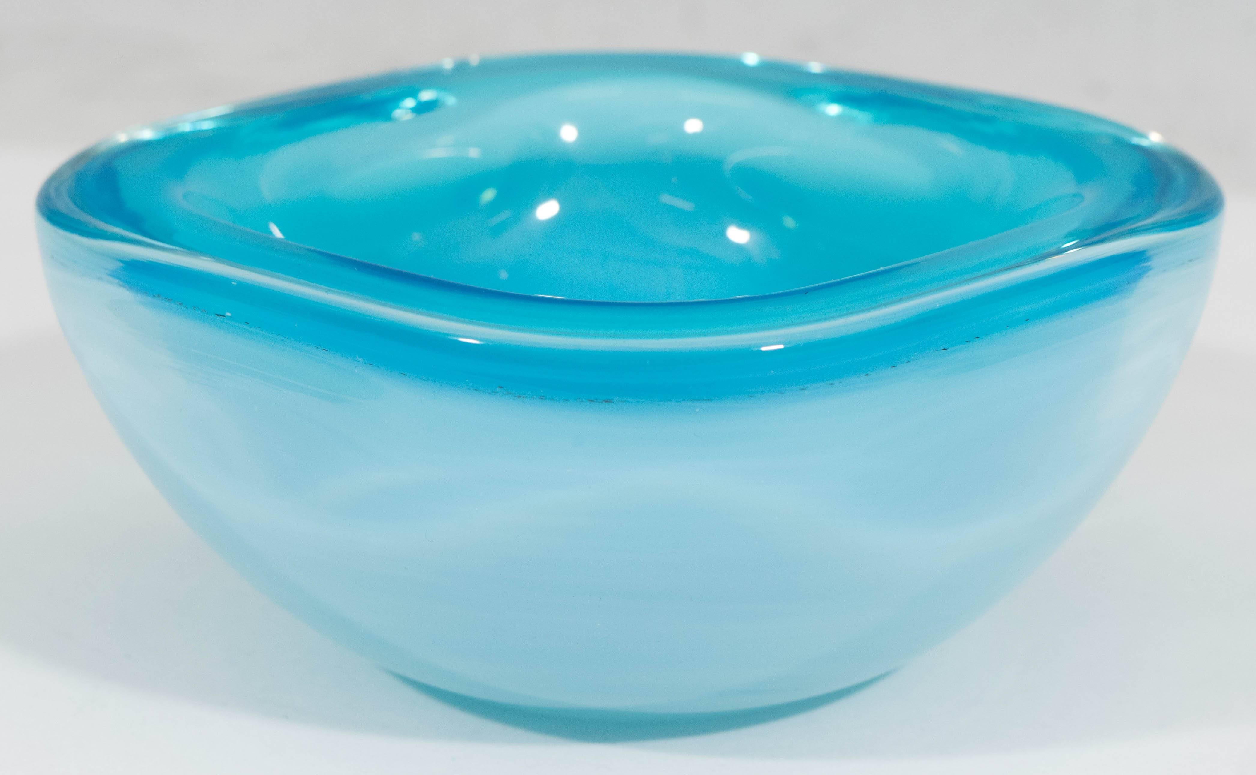 20th Century Blue Opaline Murano Glass Decorative Bowl