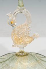 Venetian Blown Glass Candlestick with Swan Motif by Salviati