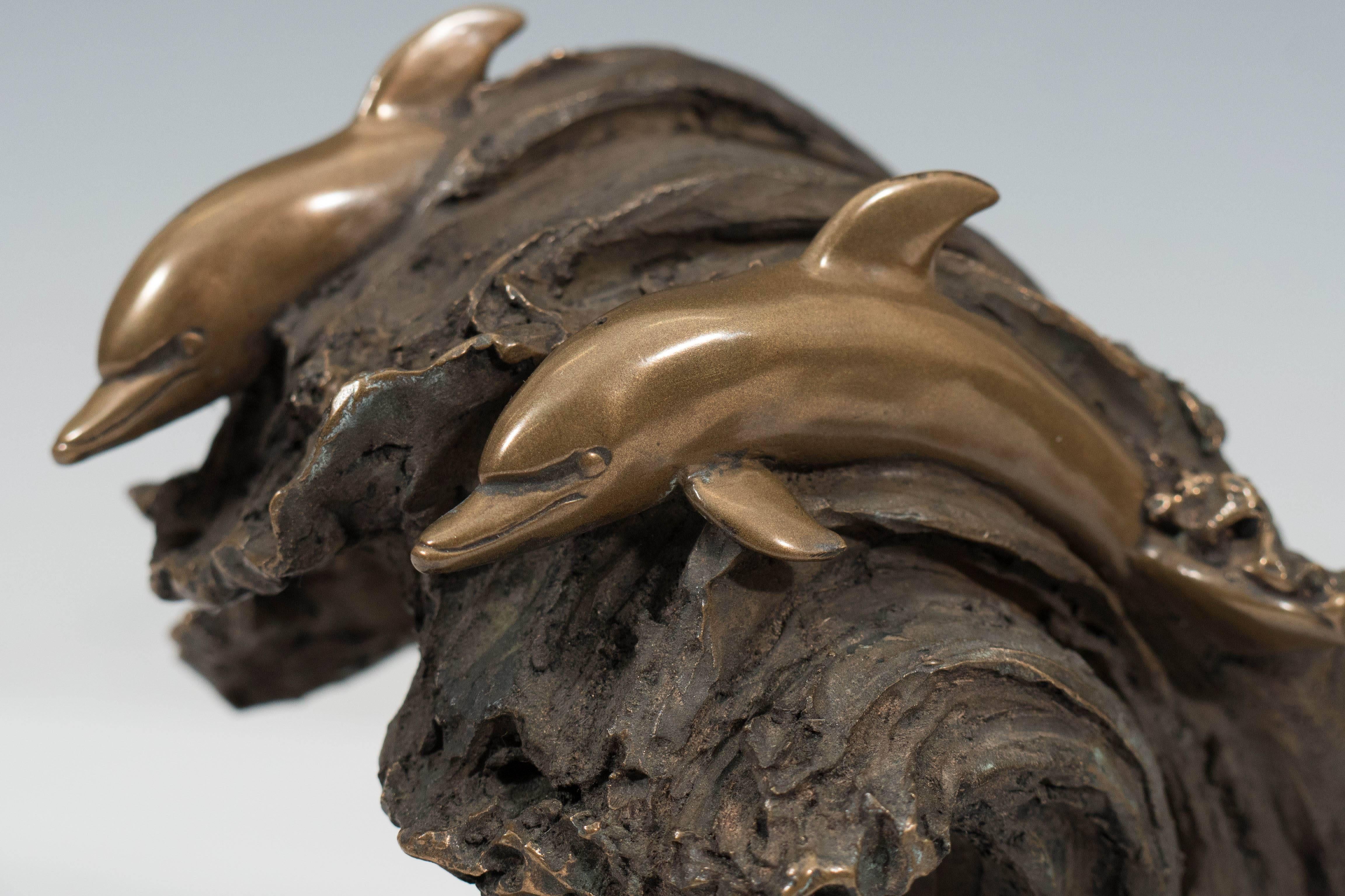 American Joseph Addotta Bronze Dolphin Wave Bookends