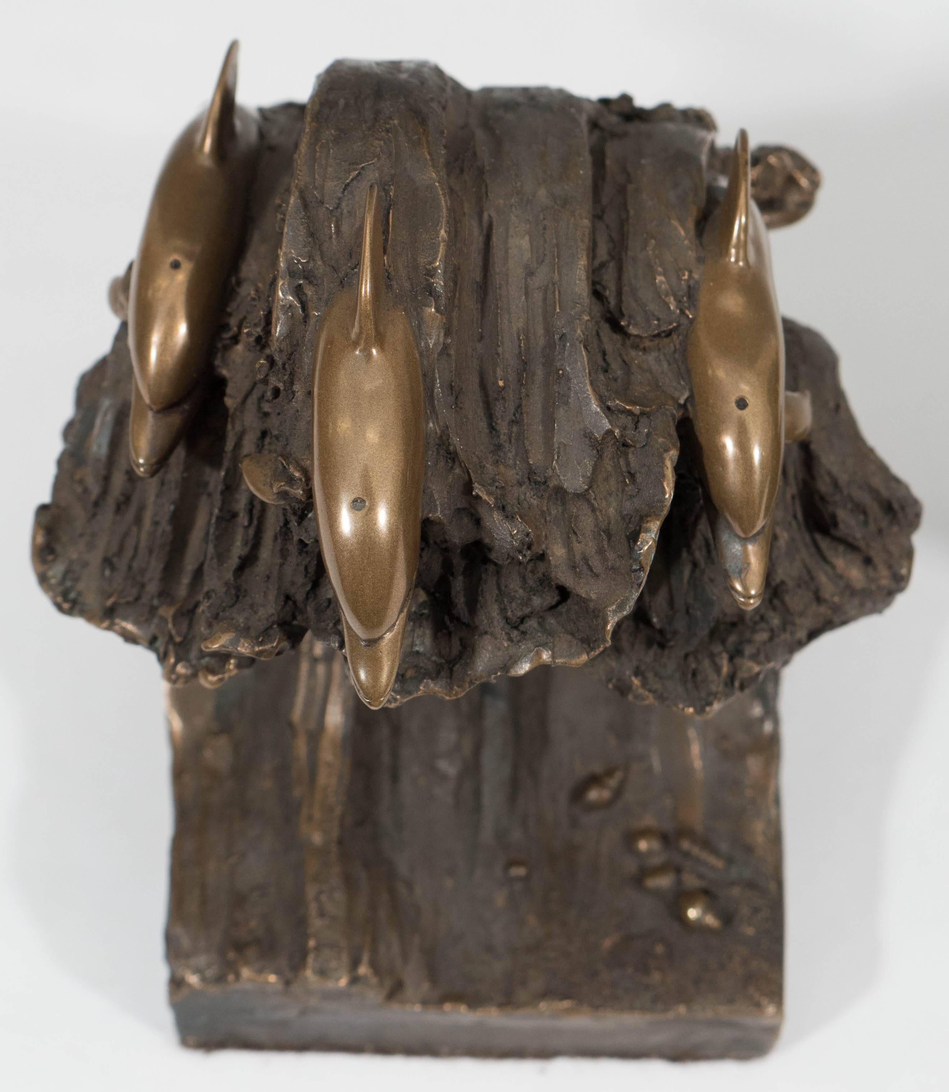 Joseph Addotta Bronze Dolphin Wave Bookends 3