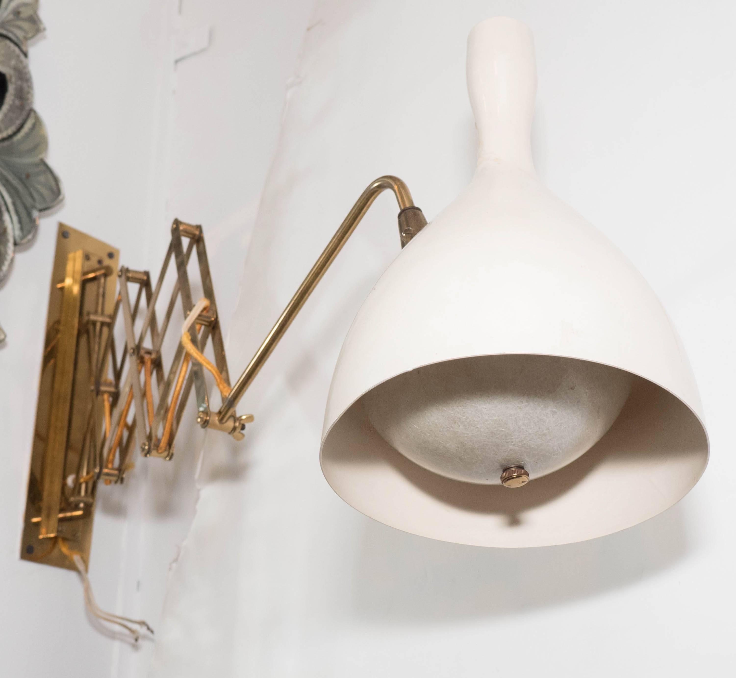 Scissor Wall-Mounted Lamp with White Tulip Shade In Good Condition In Astoria, NY