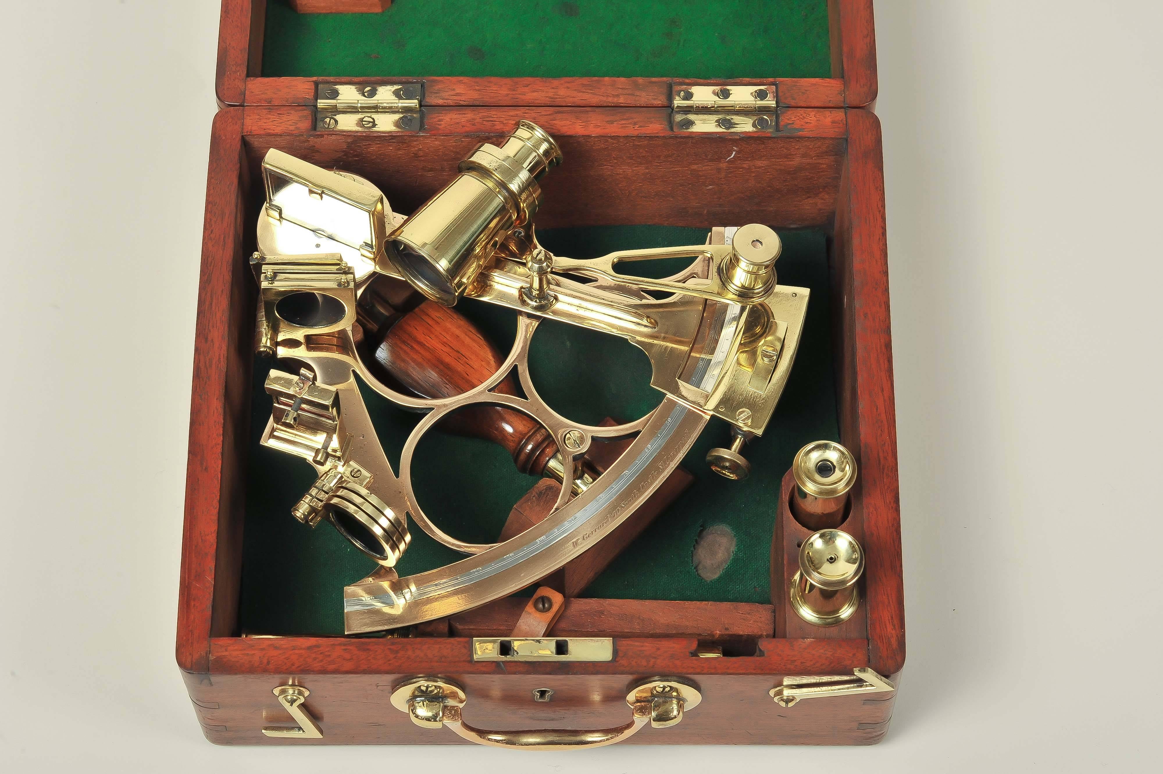 Brass Mahogany Cased Sextant by Gerrard of Liverpool