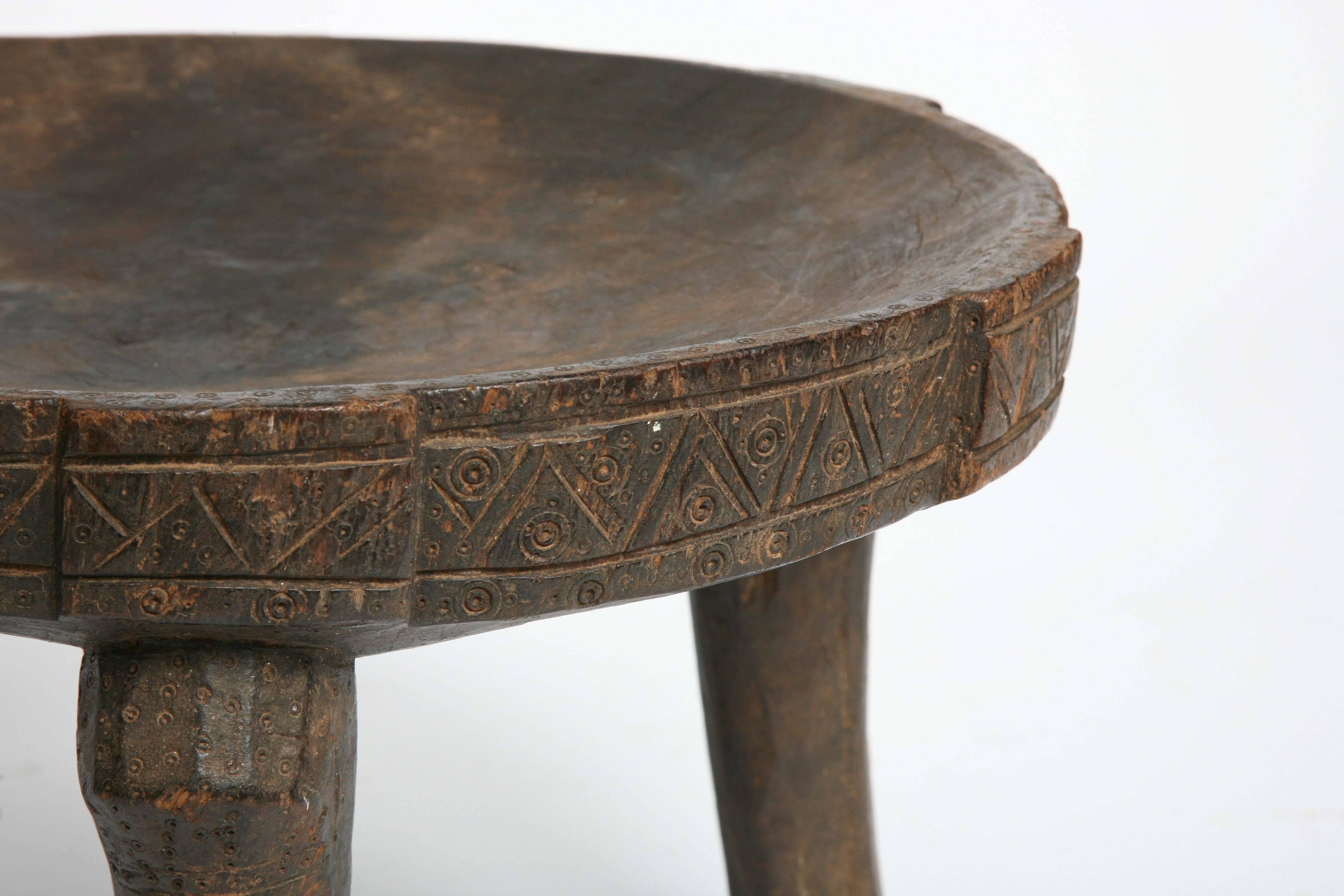 Reclaimed Wood Three African Stools, Ethiopian, Hand-Carved, with Distinct Differences