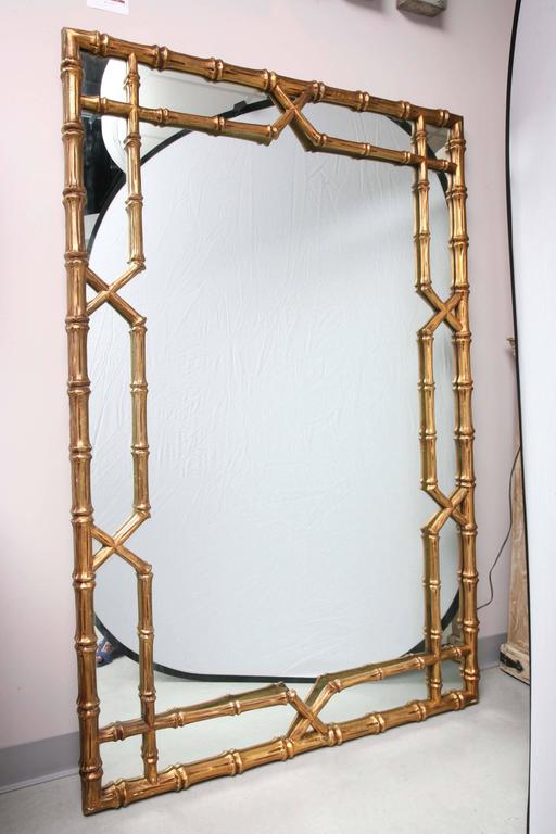 Vintage, Huge Mirror, Faux Bamboo Frame, Gilt, Can Lean Against the Wall at 1stdibs