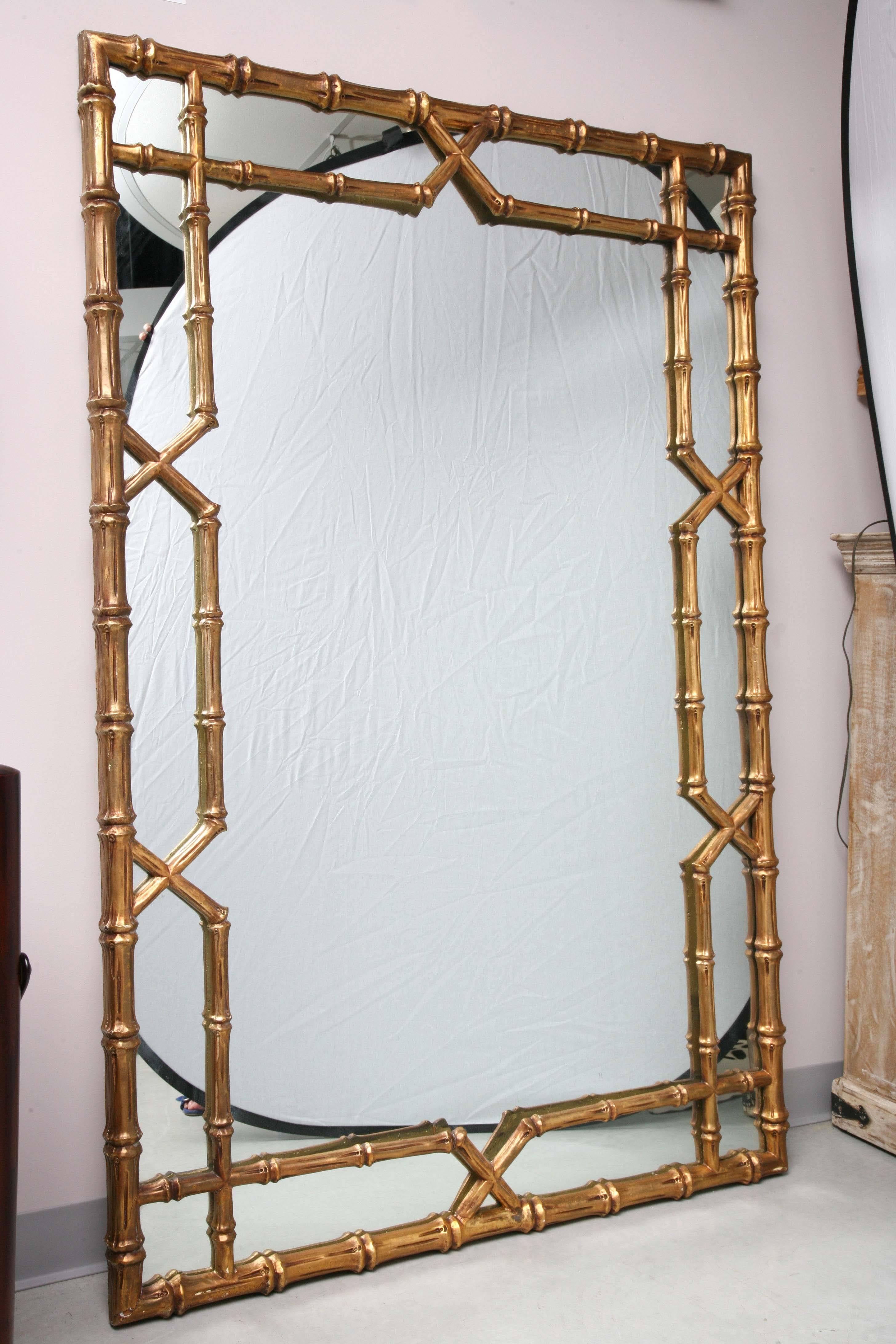 Vintage, Huge Mirror, Faux Bamboo Frame, Gilt, Can Lean Against the Wall 3