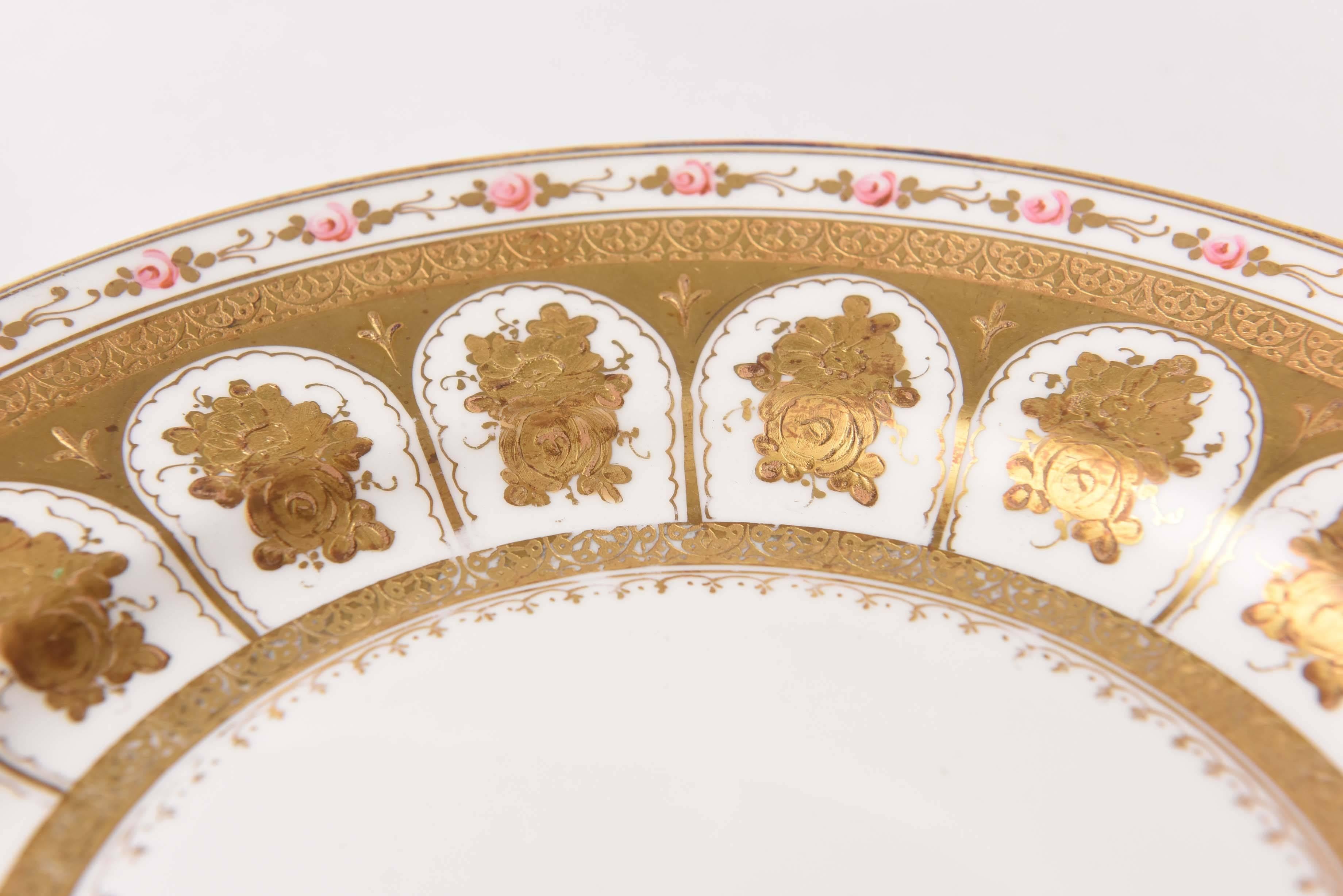 Hand-Crafted 12 Stunning Antique Dessert or Salad Plates, Heavily Gilded English Hand-Painted