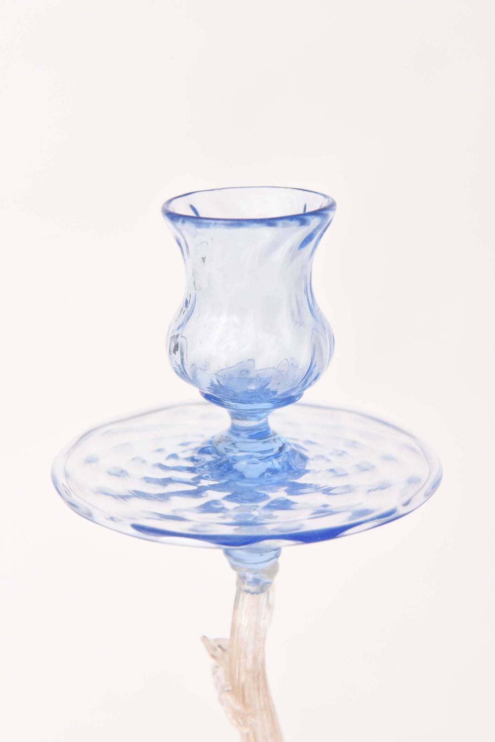 Pair of Glass Blue Dolphin Candlesticks, Vintage For Sale at