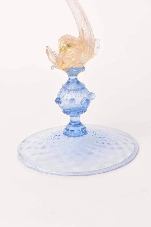 Pair of Glass Blue Dolphin Candlesticks, Vintage For Sale at