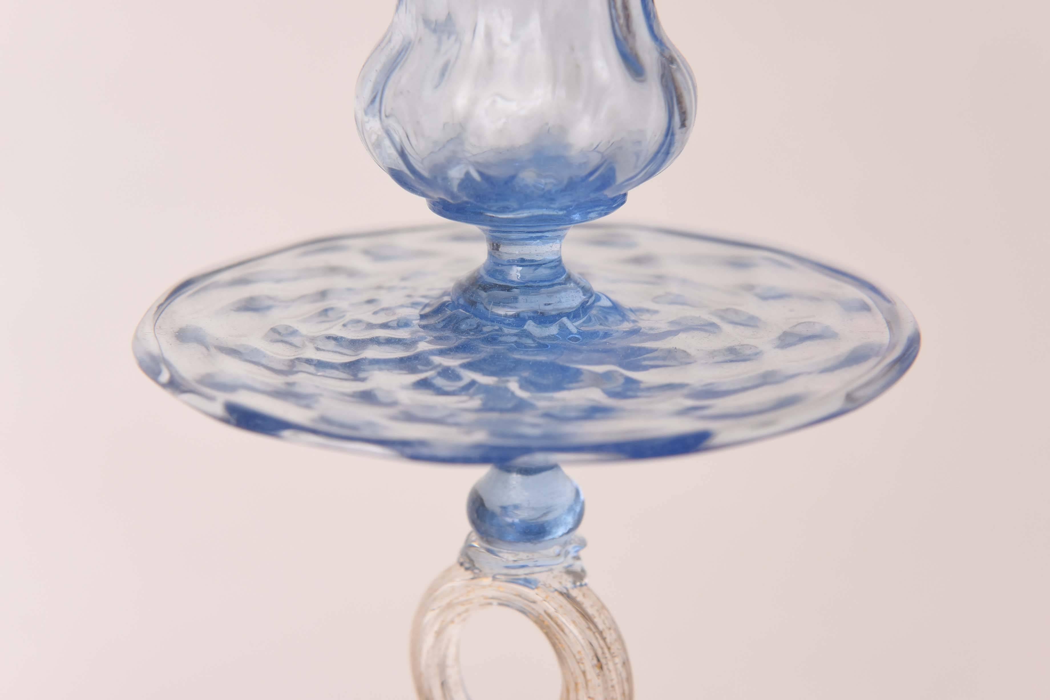 Pair of Venetian Glass Blue Dolphin Candlesticks, Vintage In Good Condition In West Palm Beach, FL