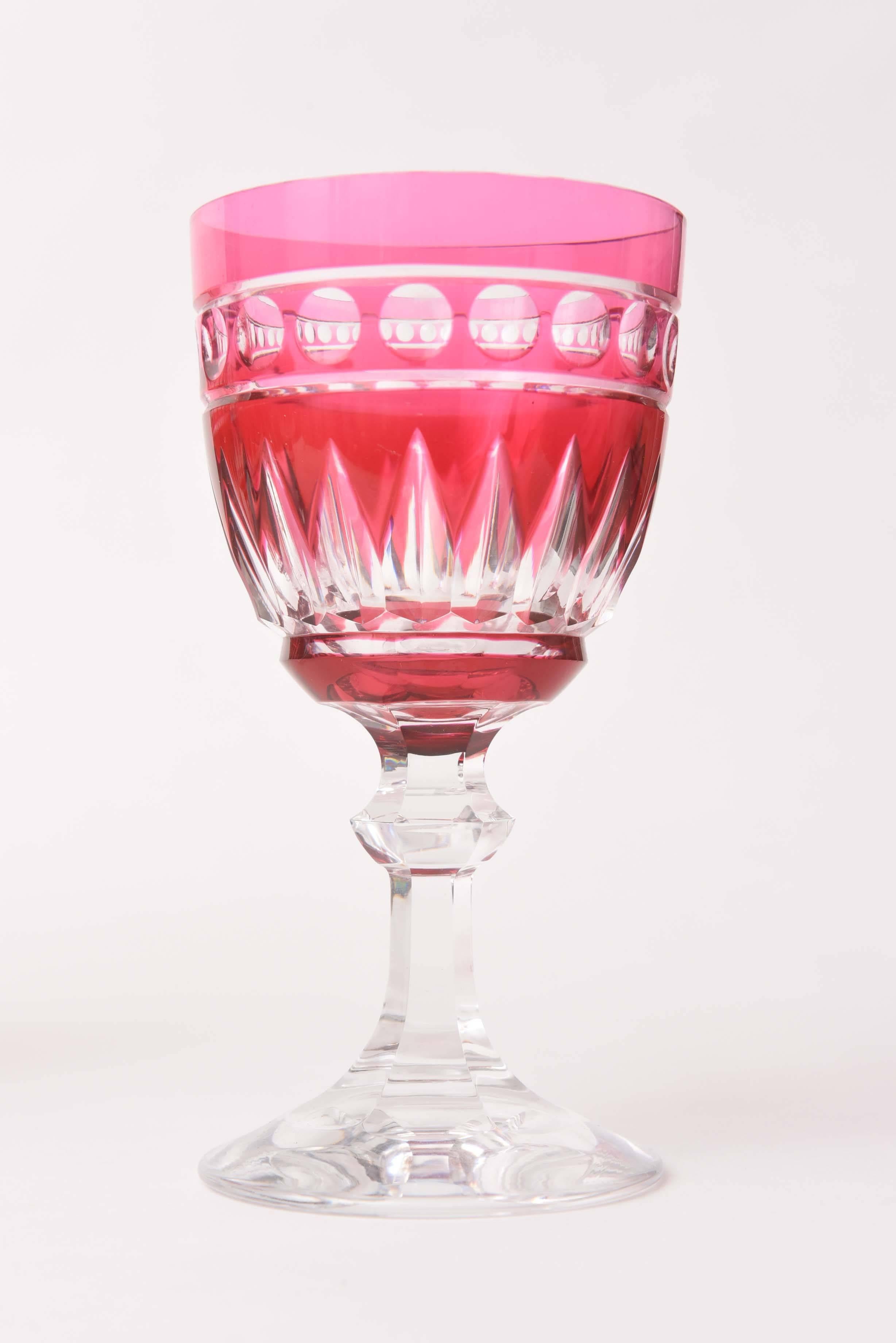 12 Heavy and Impressive Ruby Cut Goblets by Val St Lambert with Knob Stem In Good Condition In West Palm Beach, FL