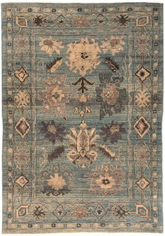 Tappeto persiano Oushak Small - Disegno in lana blu marrone avorio - 88151